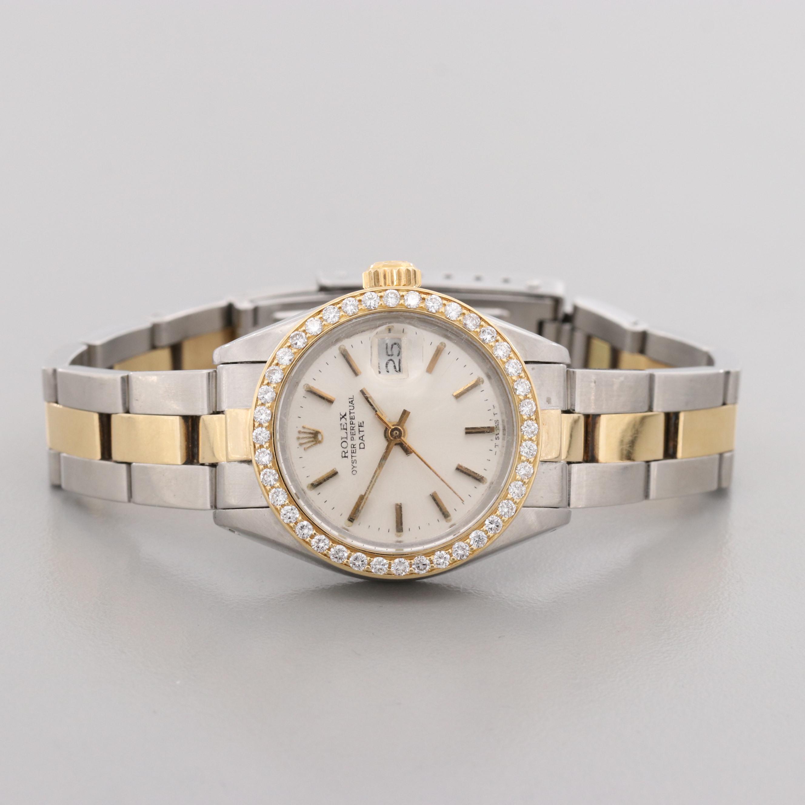 Rolex 14K and 18K Yellow Gold Watch With Diamond Bezel, 1979