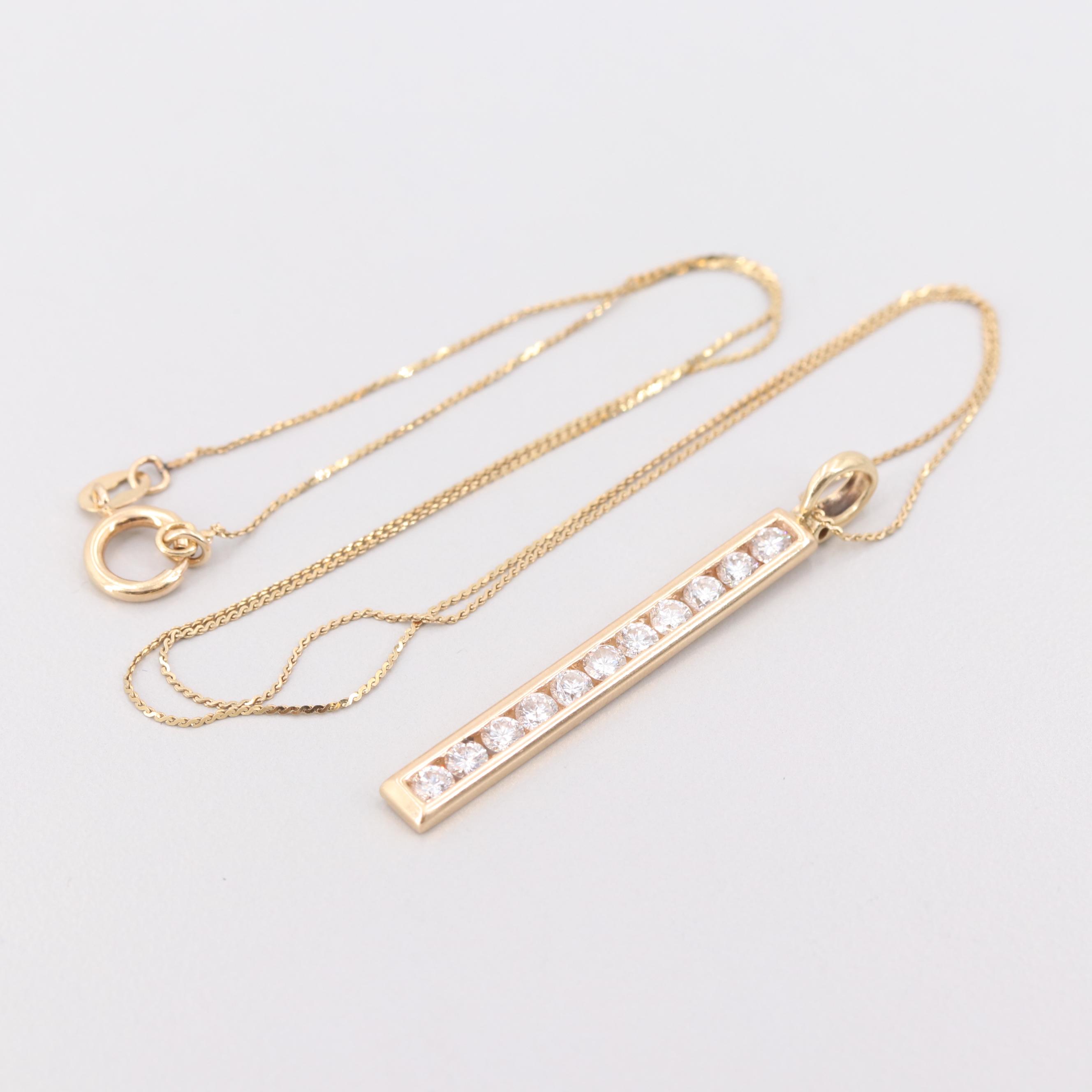 14K Yellow Gold Diamond Pendant Necklace