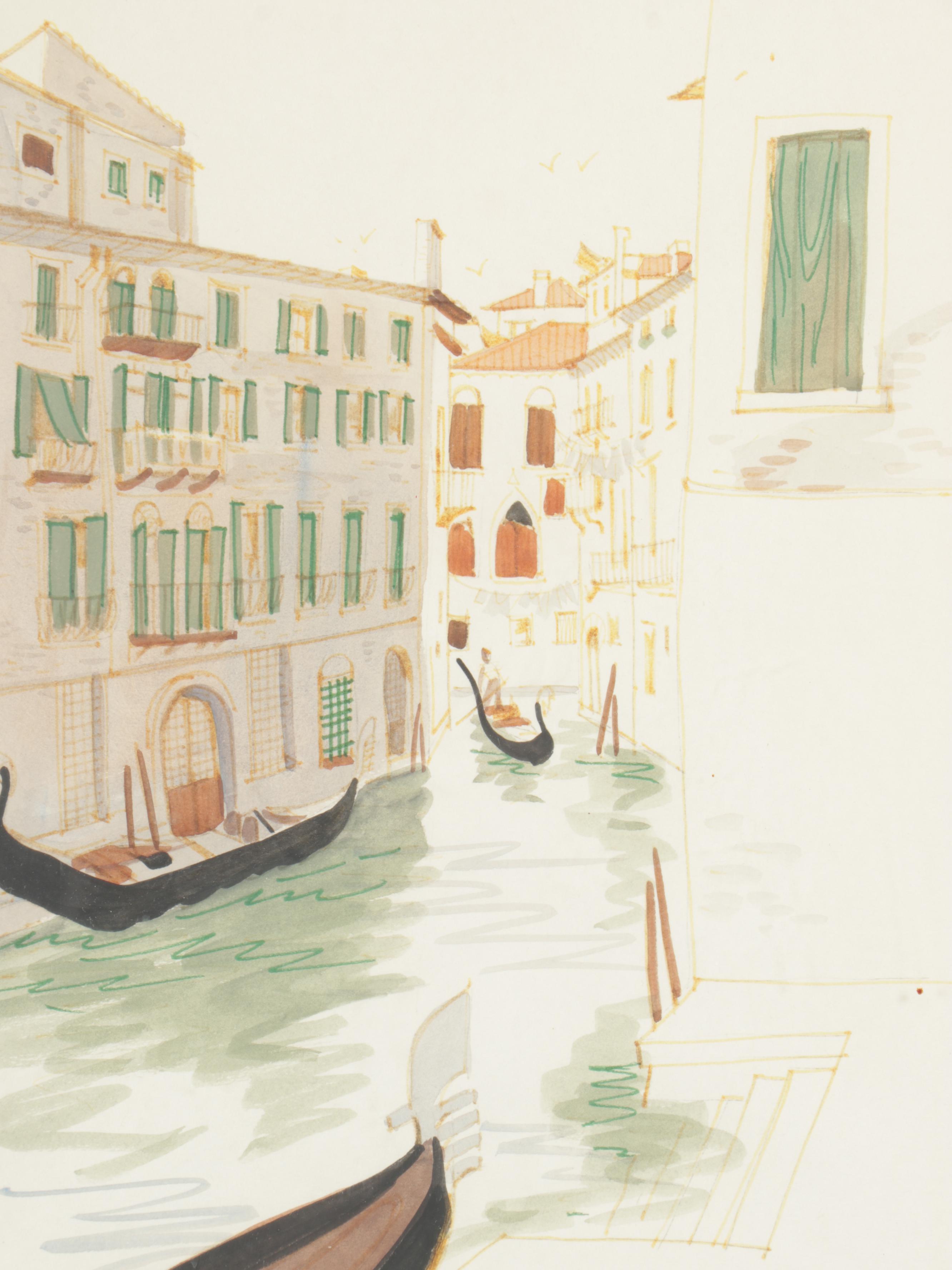 Mary Miller Salem Watercolor and Ink Drawing "Venice"