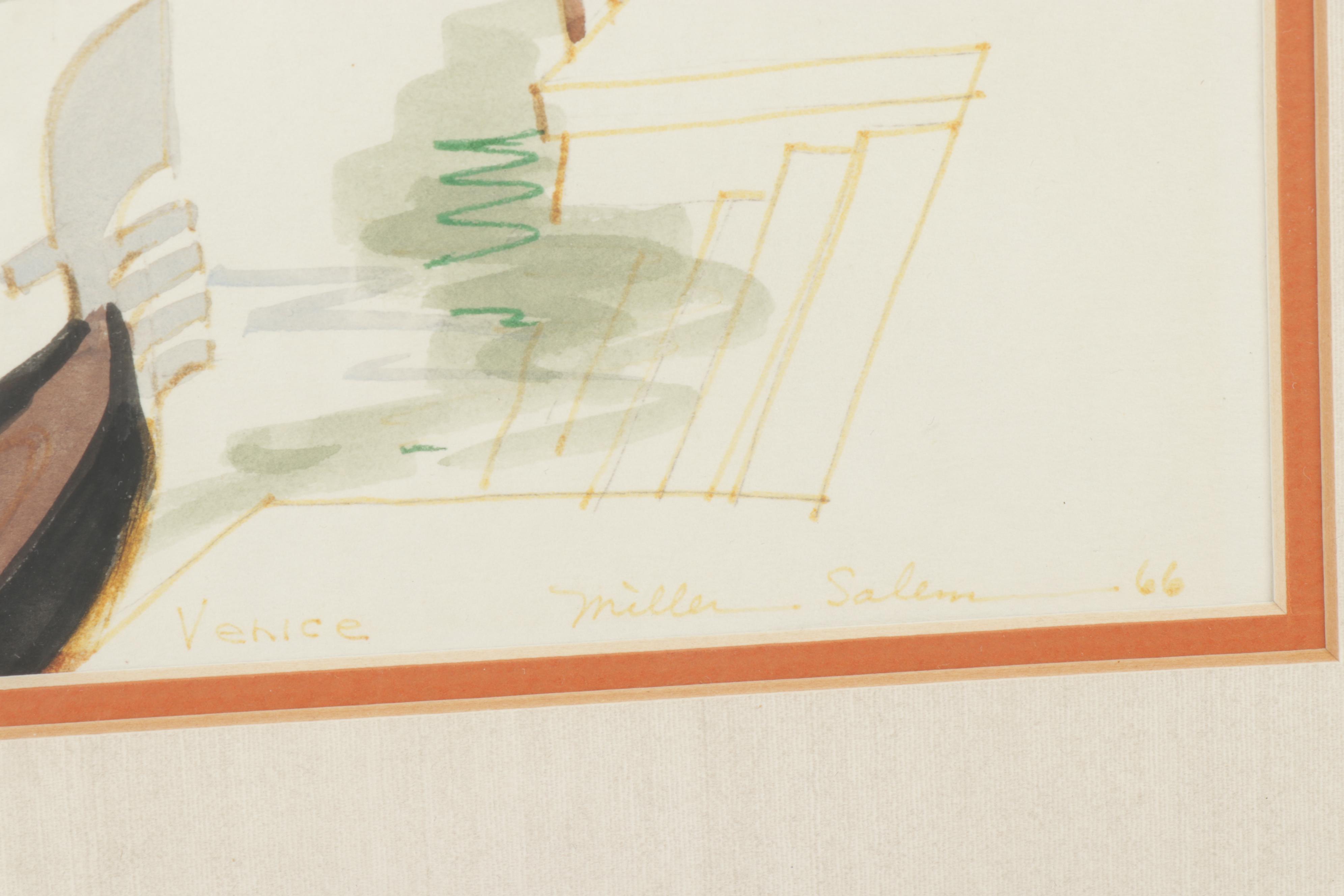 Mary Miller Salem Watercolor and Ink Drawing "Venice"