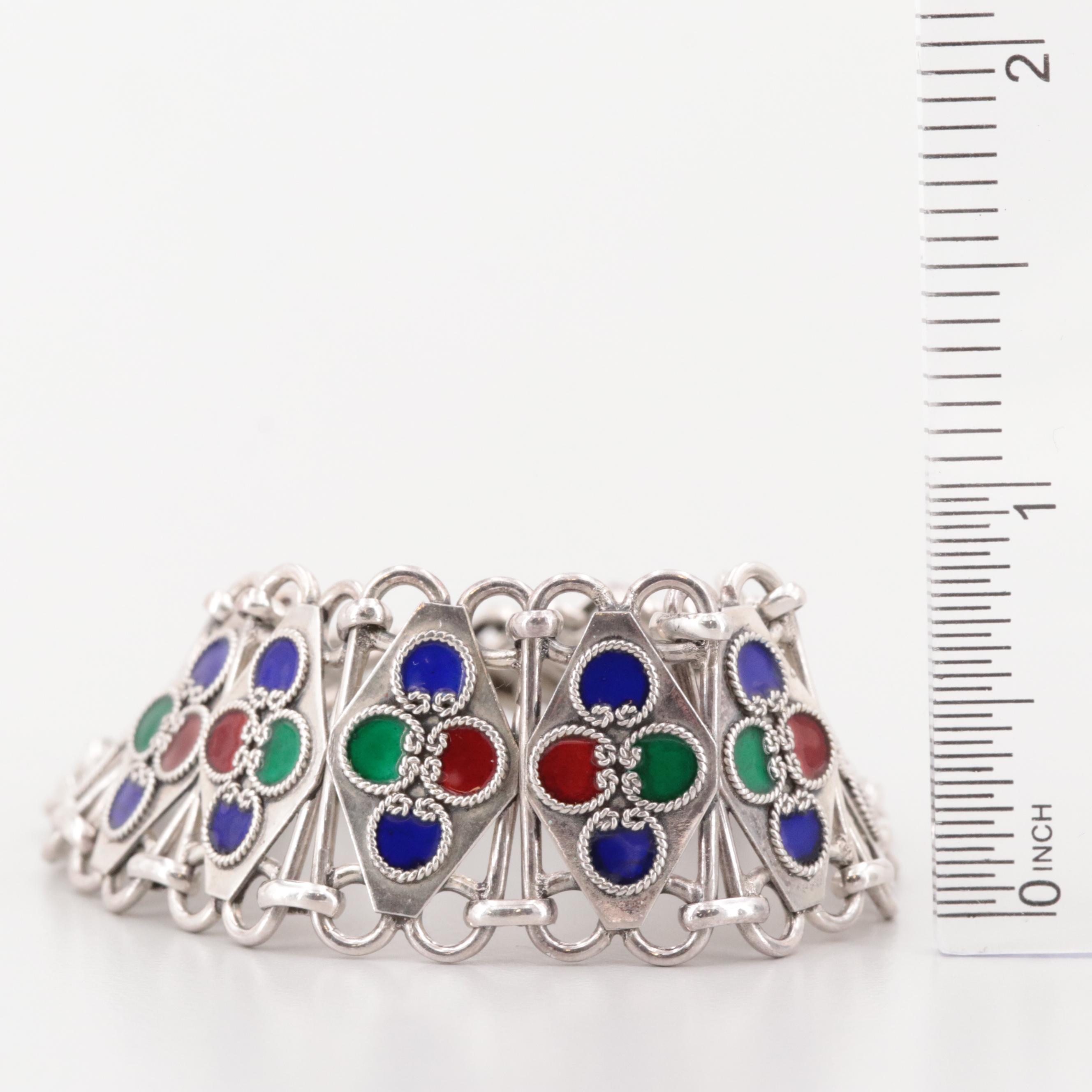 Sterling Silver Enamel Panel Link Bracelet
