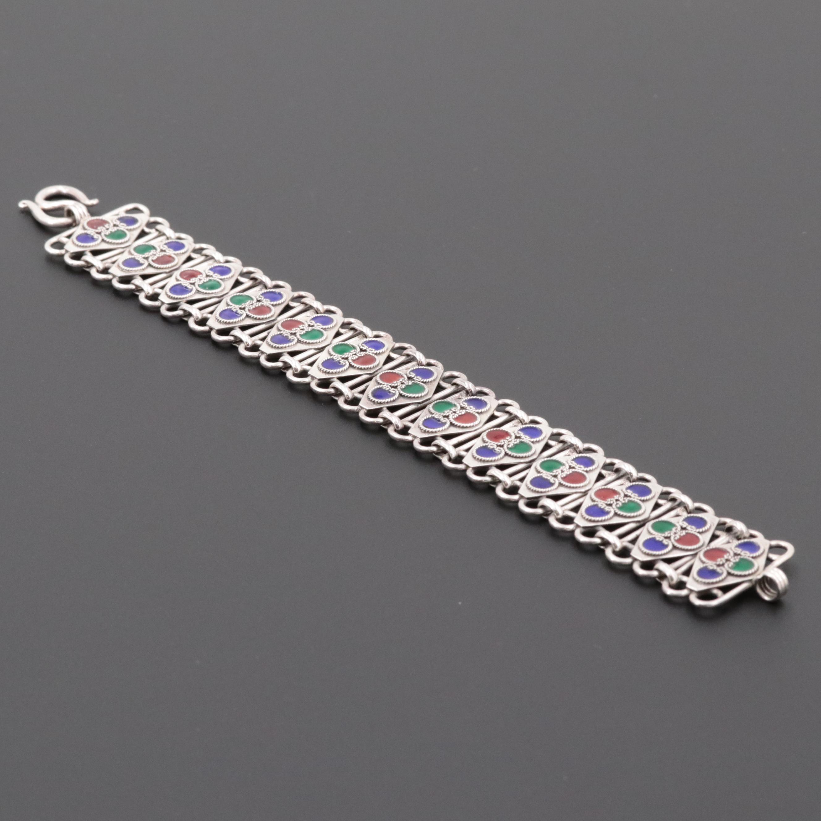 Sterling Silver Enamel Panel Link Bracelet