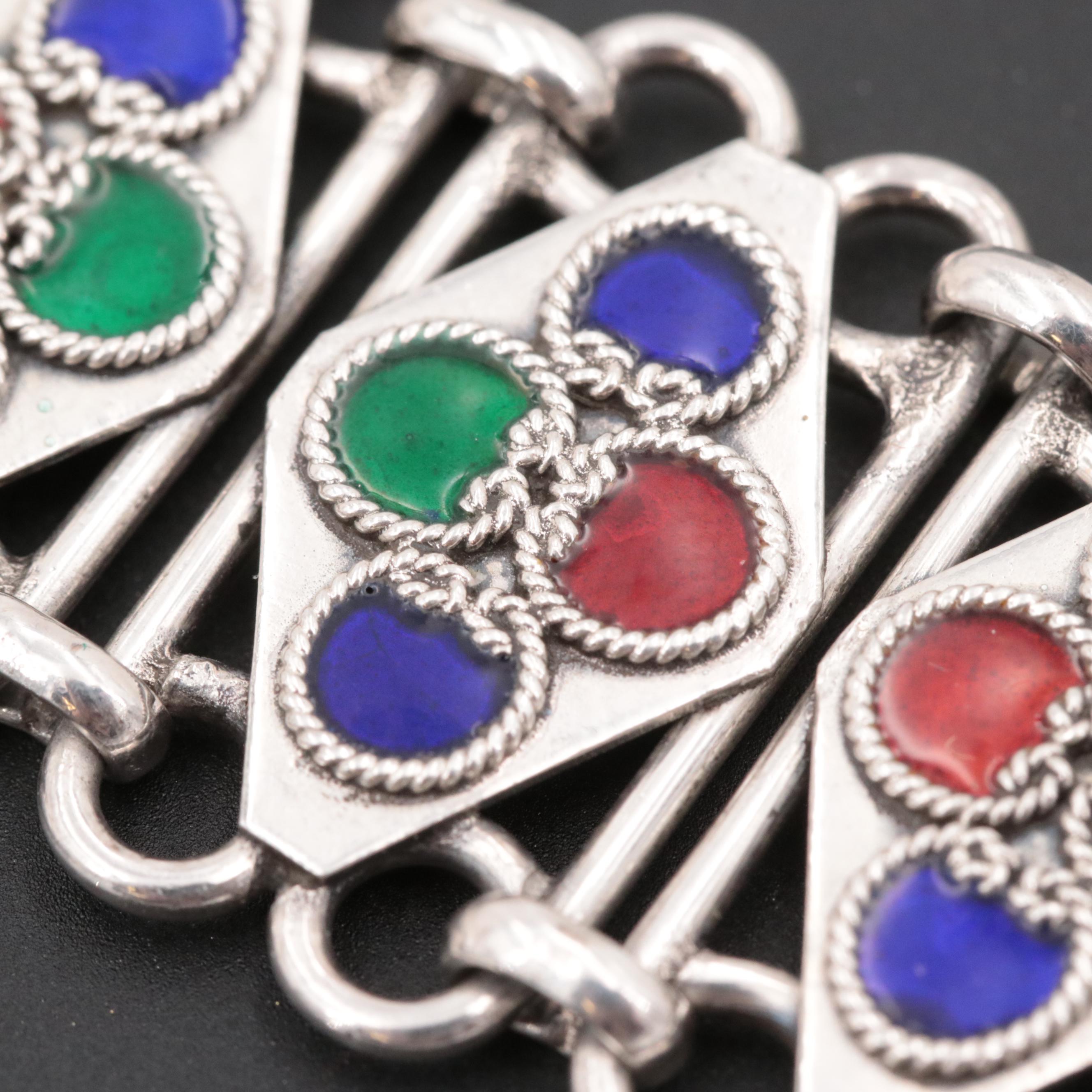 Sterling Silver Enamel Panel Link Bracelet