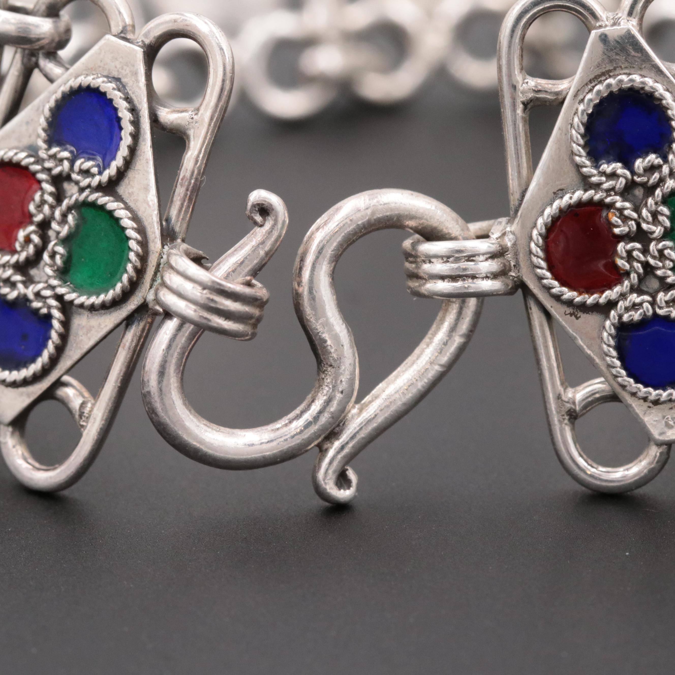 Sterling Silver Enamel Panel Link Bracelet