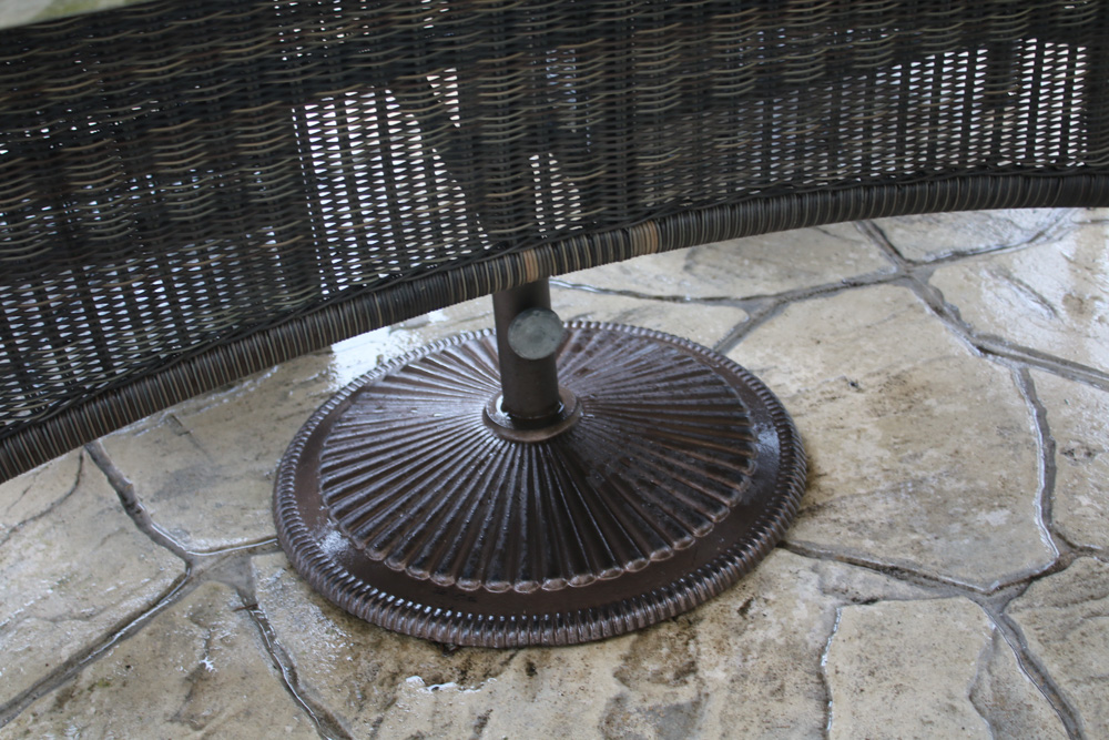 Smith & Hawken Wicker Outdoor Patio Dining Table with Chairs and Umbrella