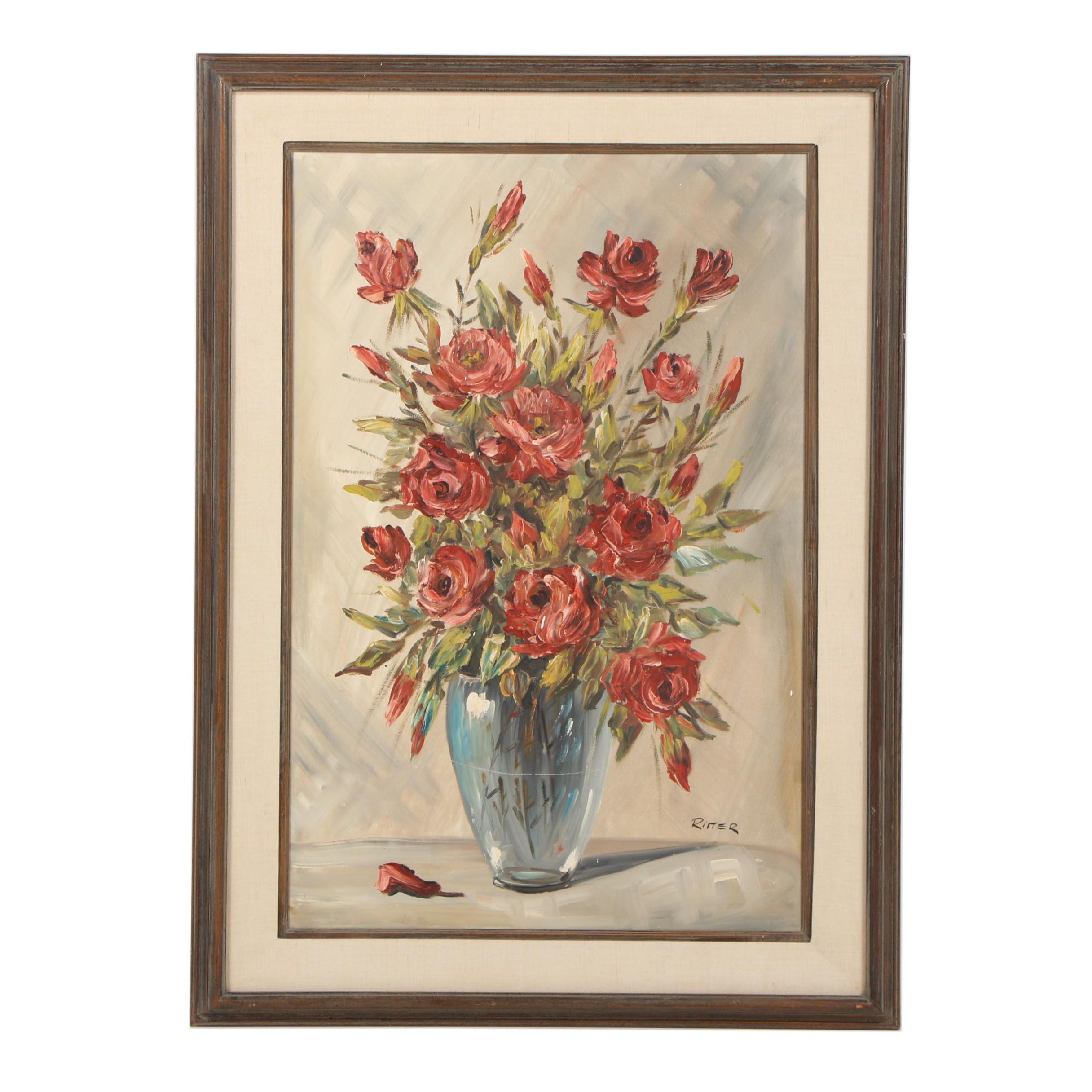 Leo Ritter Oil Painting of Floral Still Life