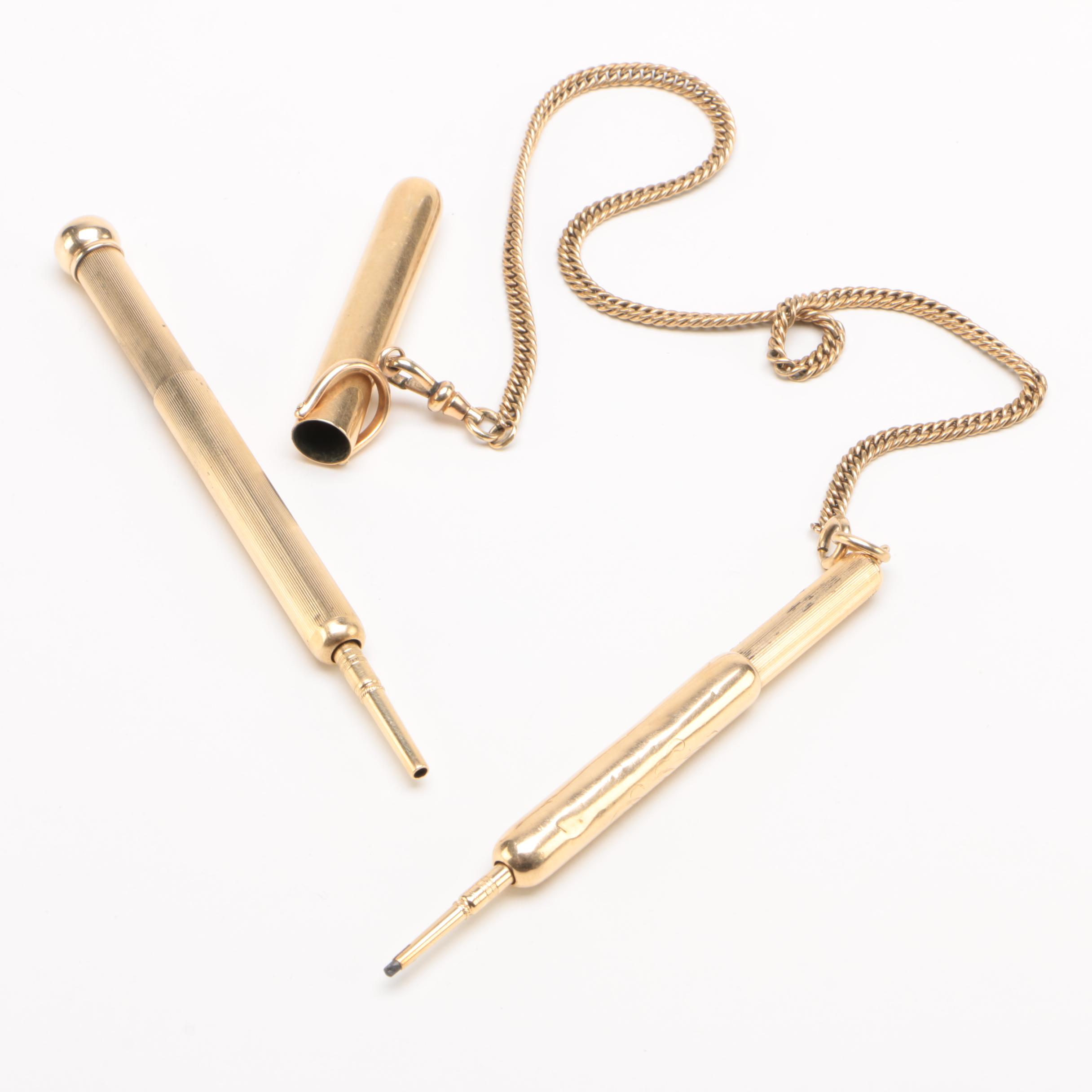 Chatelaine Pencil and Pen Set with 14K Gold, Late 19th/ Early 20th Century