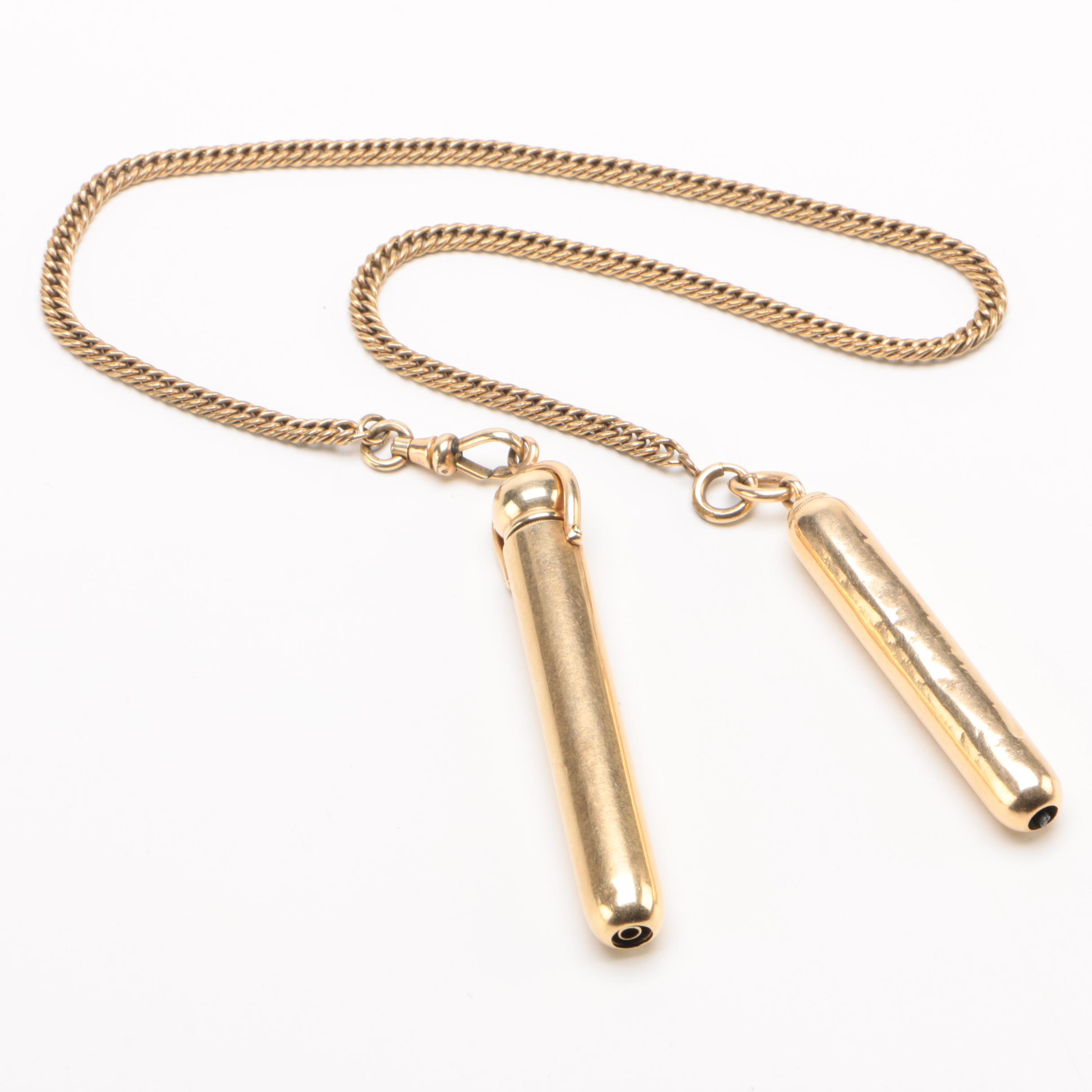 Chatelaine Pencil and Pen Set with 14K Gold, Late 19th/ Early 20th Century