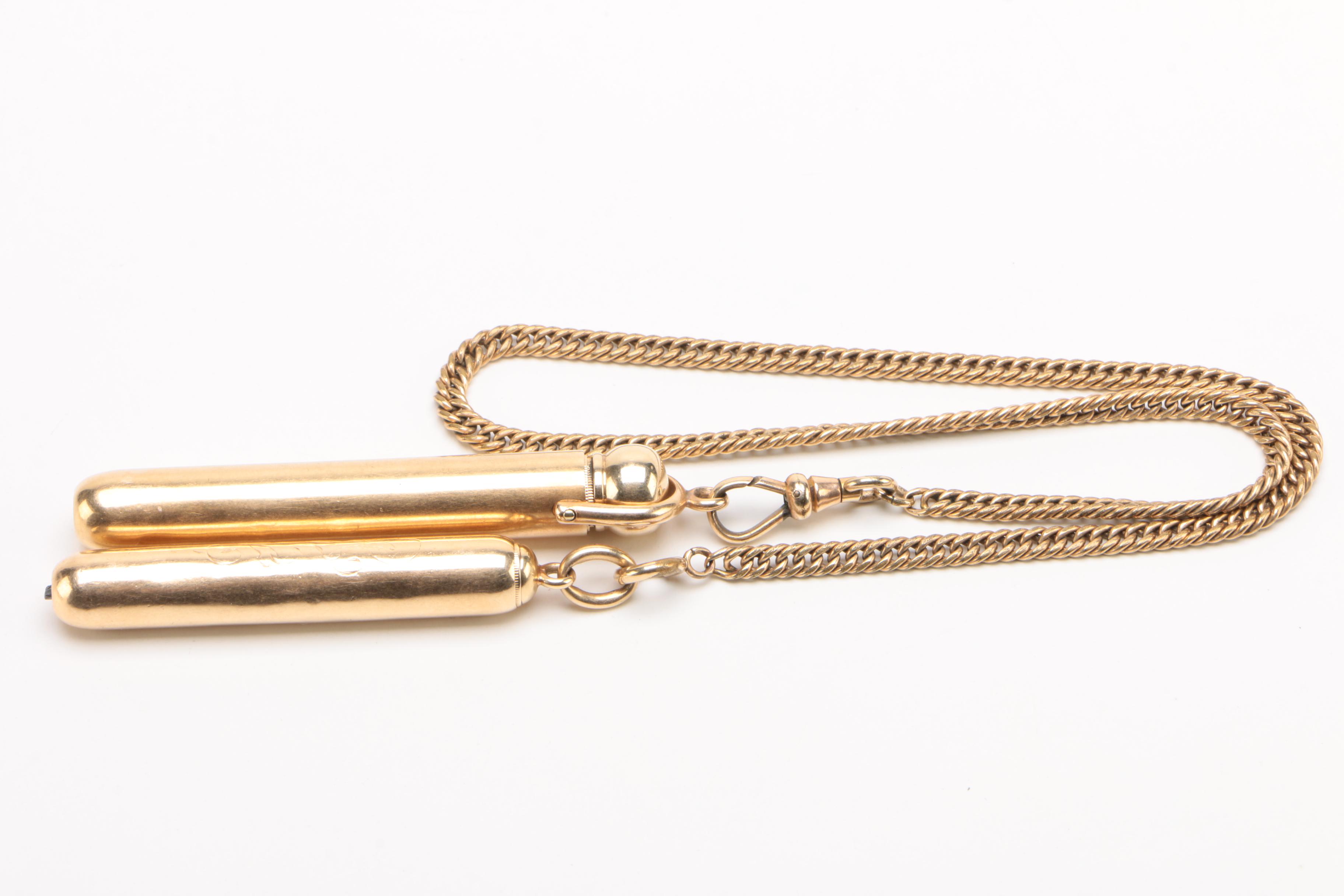 Chatelaine Pencil and Pen Set with 14K Gold, Late 19th/ Early 20th Century