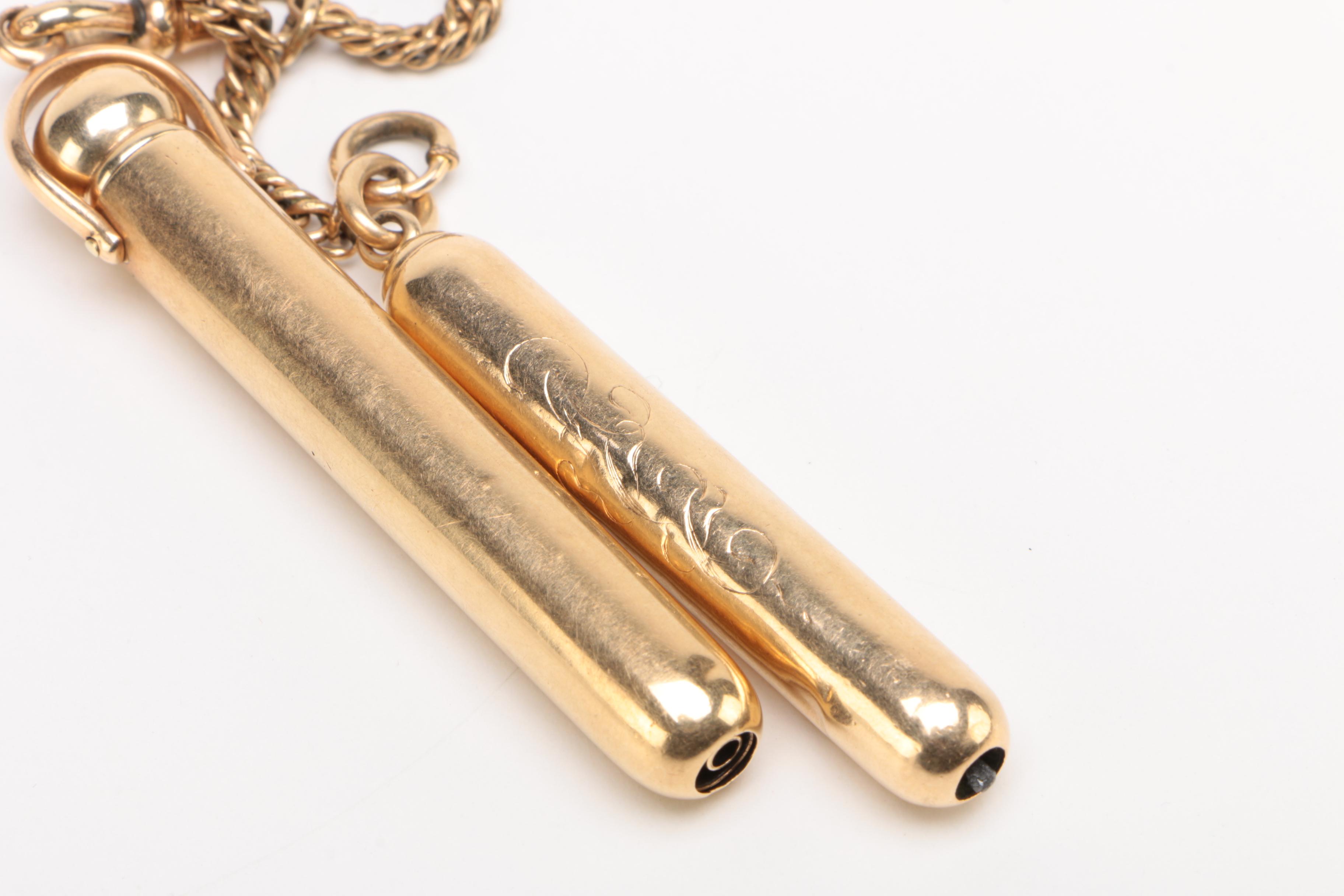 Chatelaine Pencil and Pen Set with 14K Gold, Late 19th/ Early 20th Century