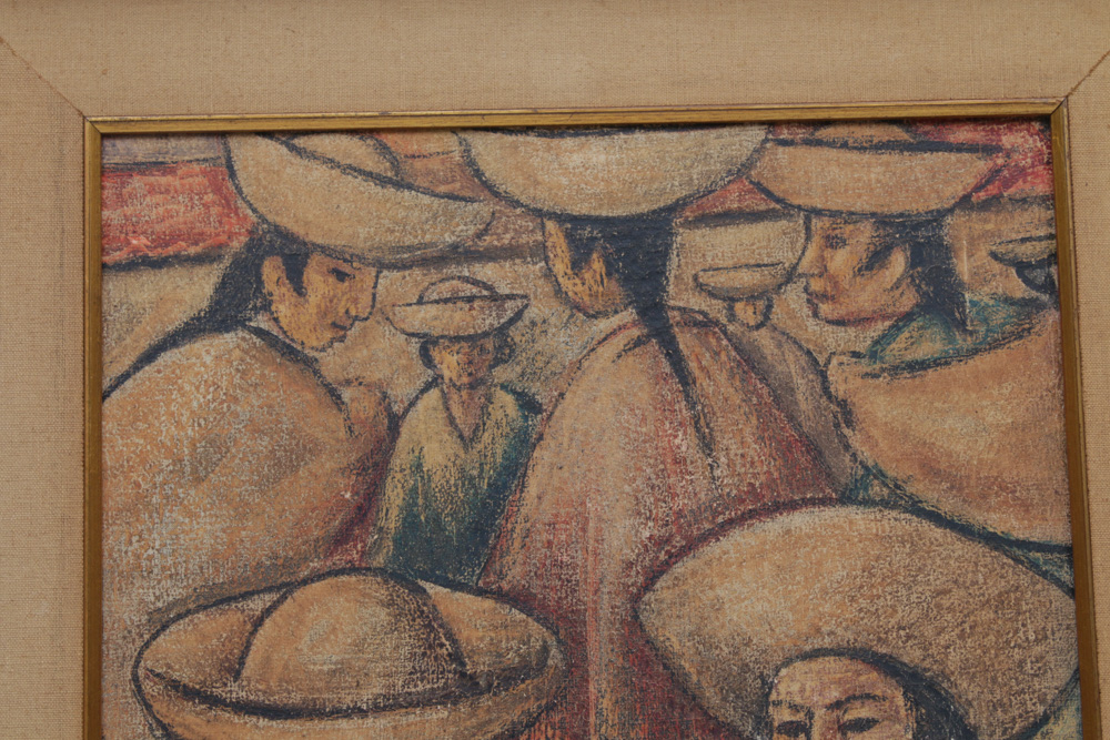 Camilo Egas Ecuadorian Market Scene Mixed Media Painting