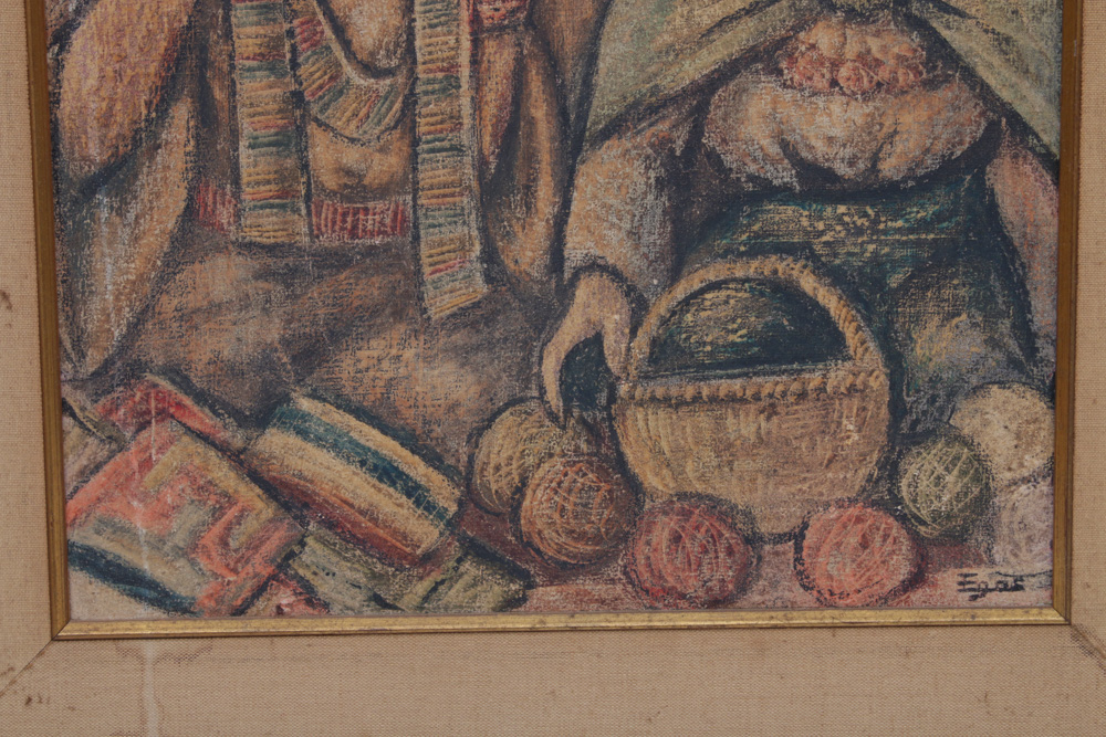 Camilo Egas Ecuadorian Market Scene Mixed Media Painting