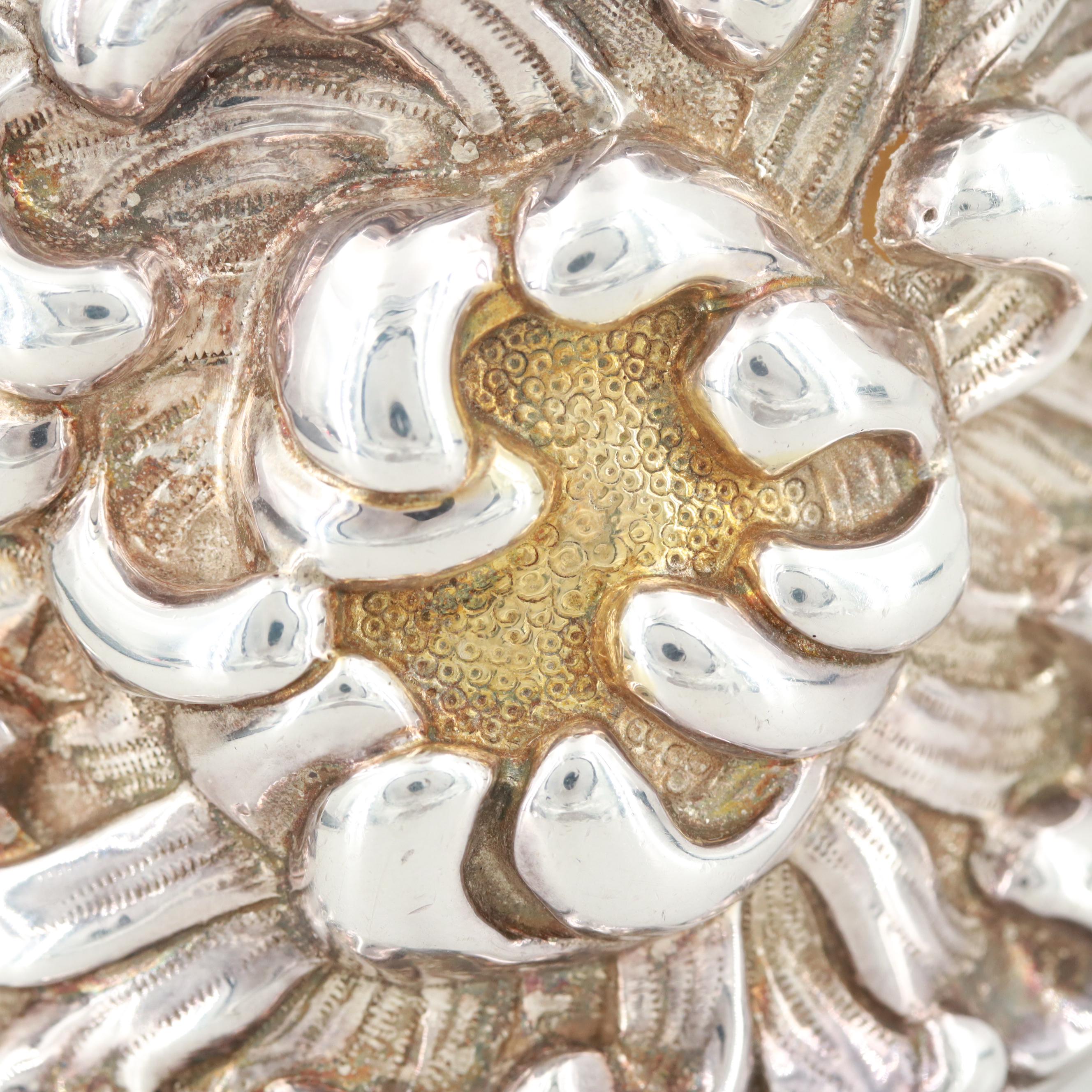 Galmer Sterling Silver "Peony" Repoussé Cuff Bracelet with Gold Wash Accents