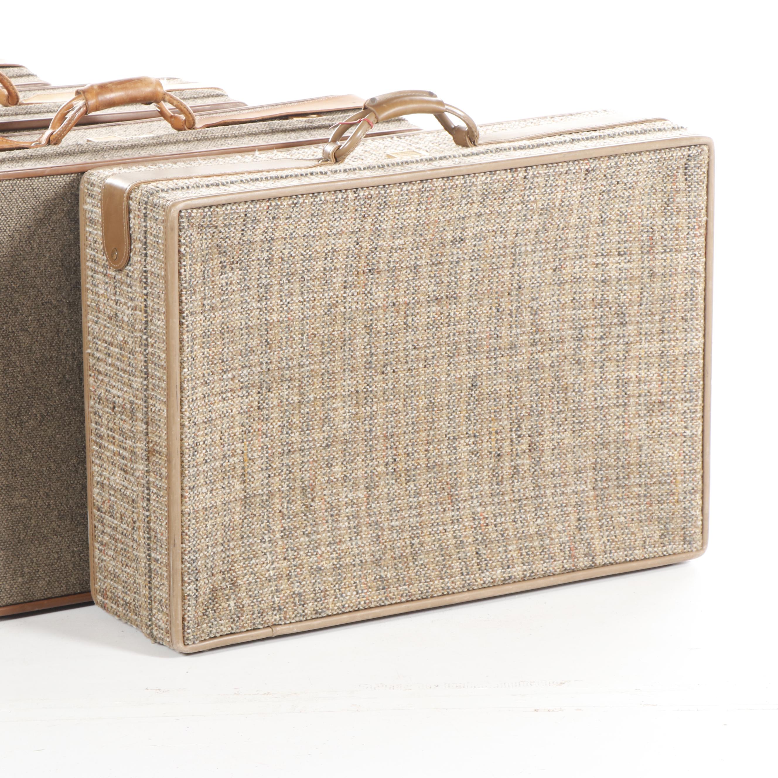 Tweed Hartmann Luggage with Leather Trim, 1970s Vintage
