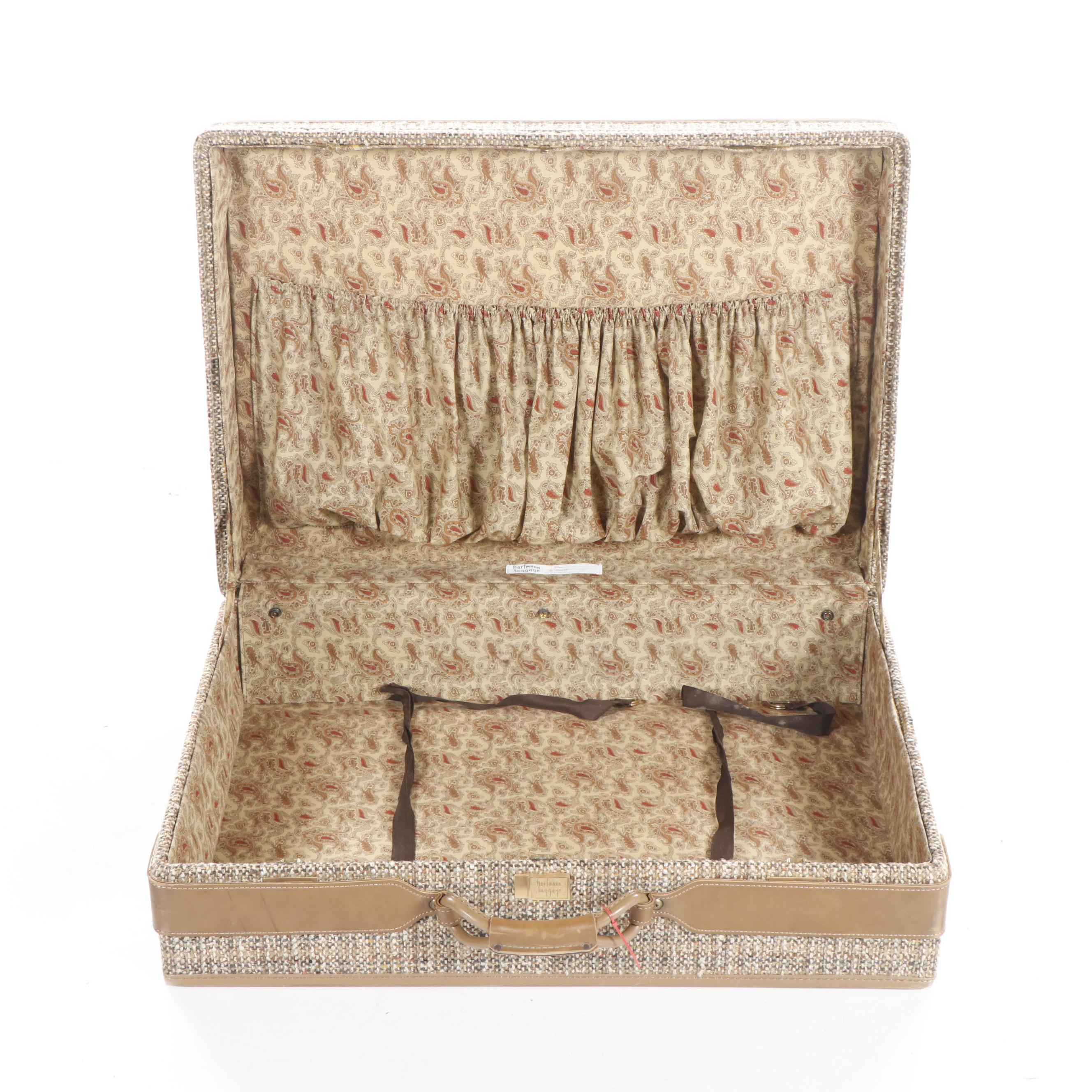 Tweed Hartmann Luggage with Leather Trim, 1970s Vintage