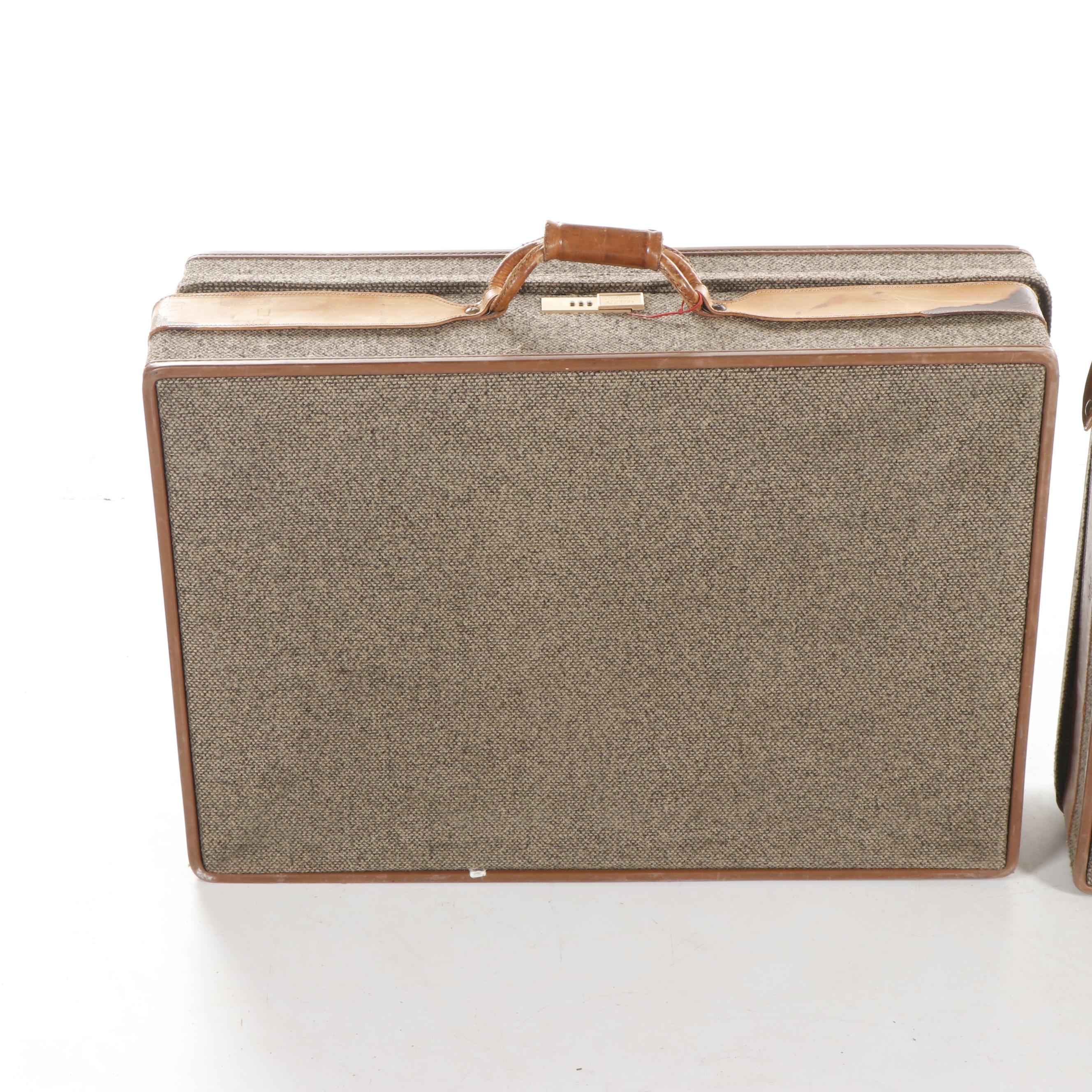 Tweed Hartmann Luggage with Leather Trim, 1970s Vintage