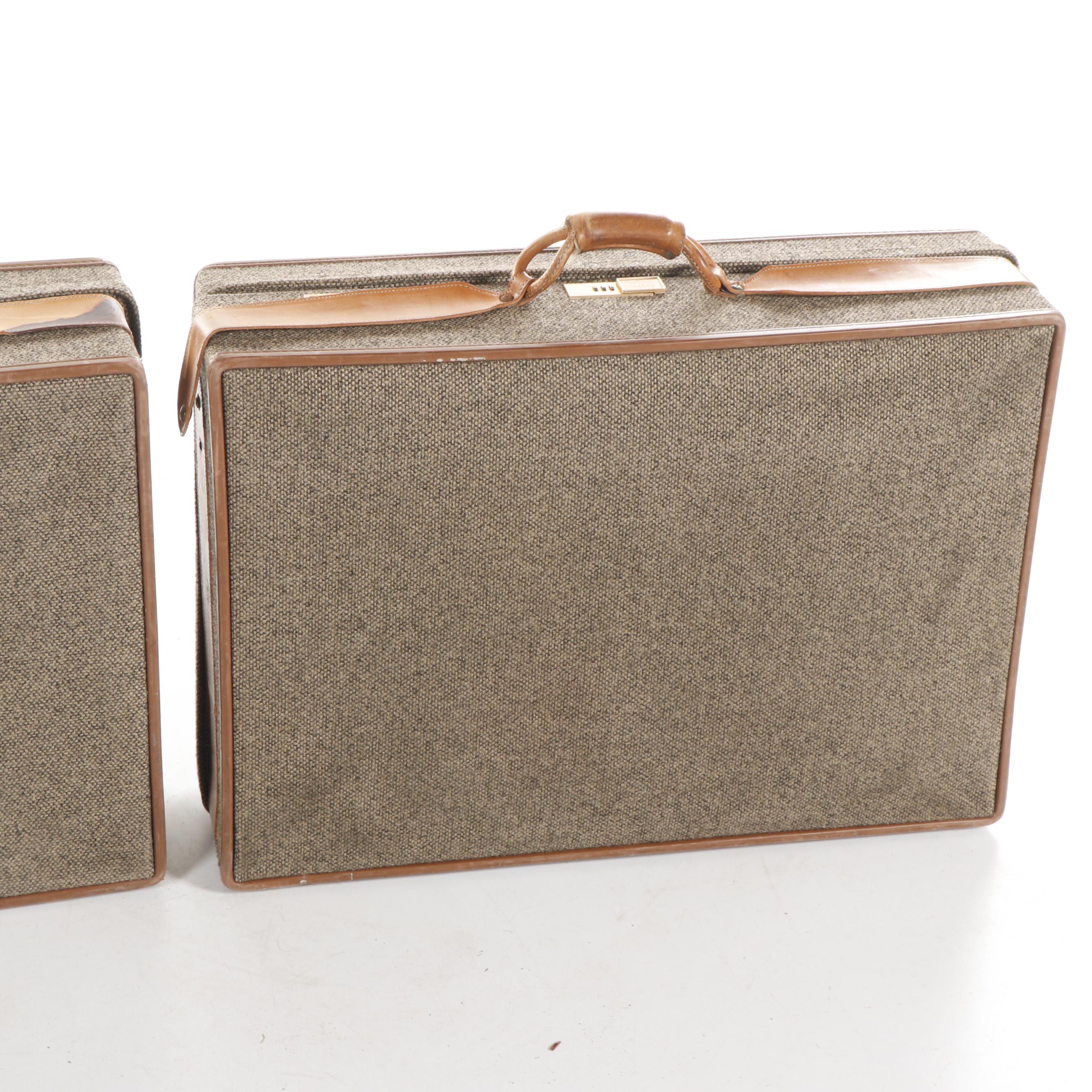 Tweed Hartmann Luggage with Leather Trim, 1970s Vintage