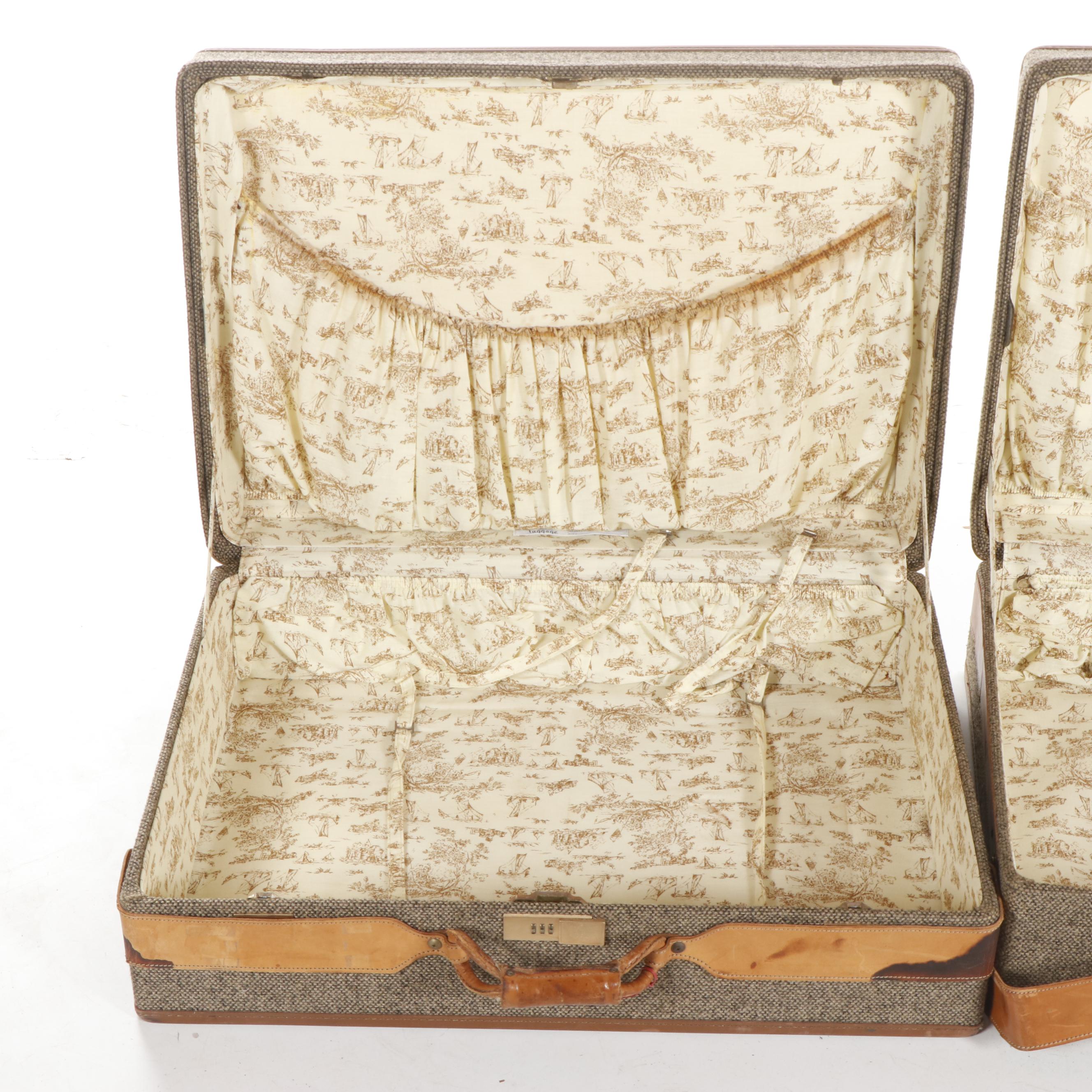 Tweed Hartmann Luggage with Leather Trim, 1970s Vintage