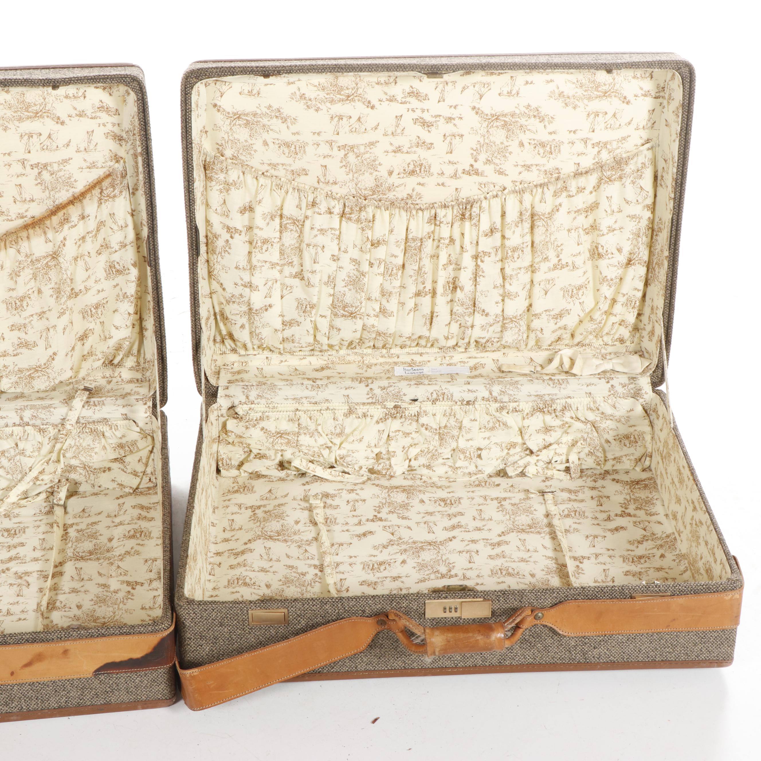 Tweed Hartmann Luggage with Leather Trim, 1970s Vintage