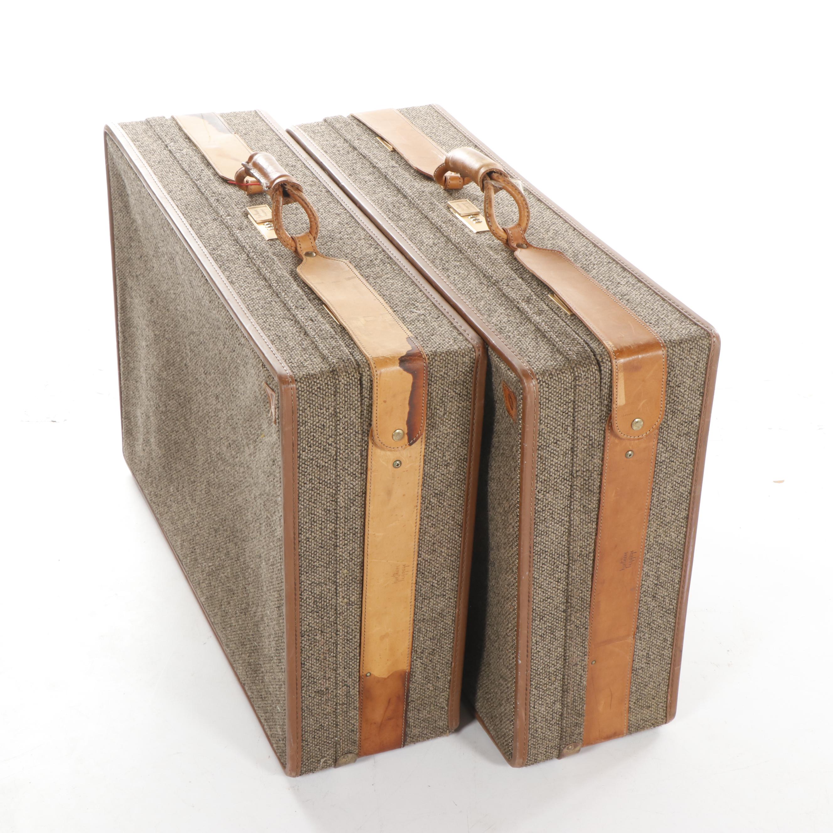 Tweed Hartmann Luggage with Leather Trim, 1970s Vintage