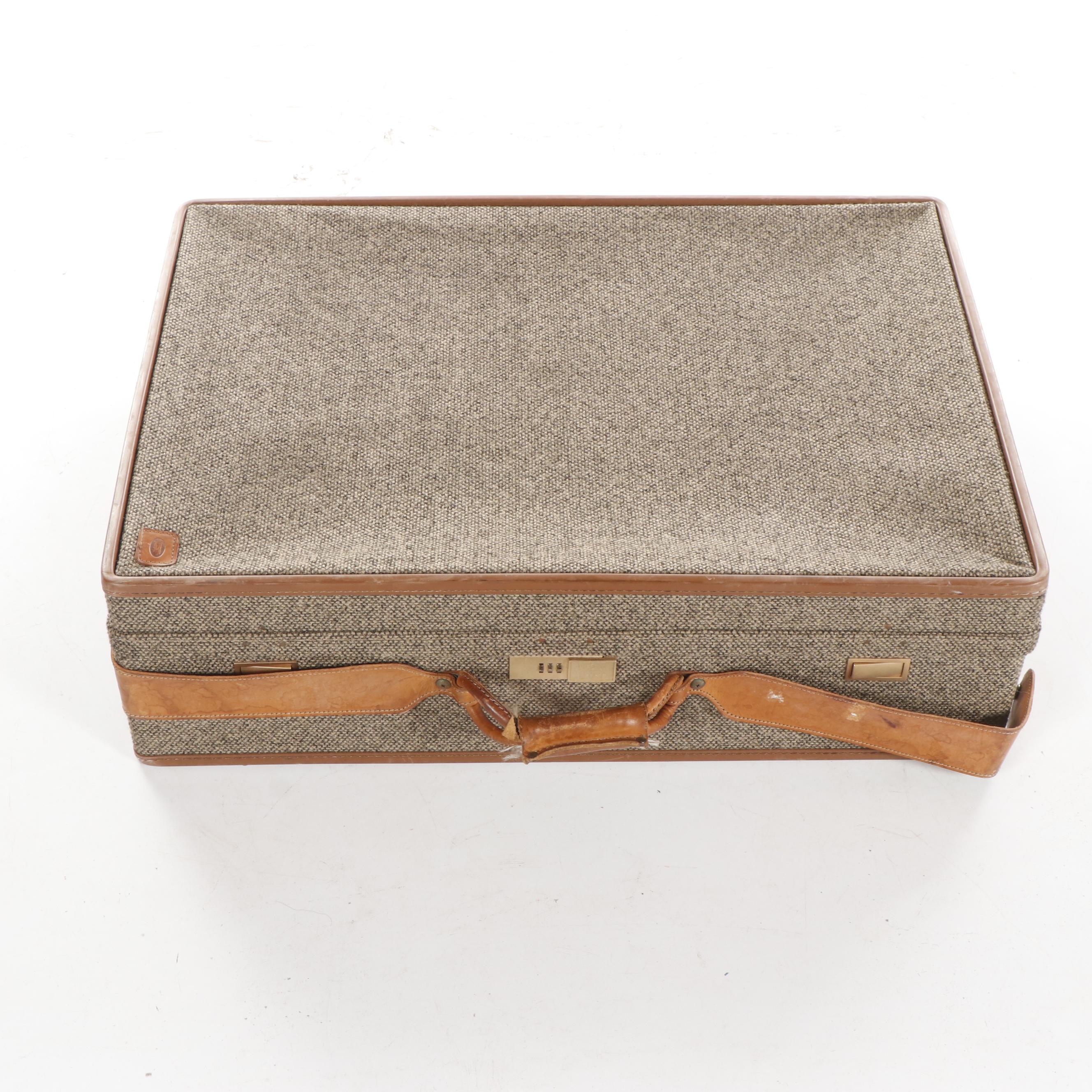 Tweed Hartmann Luggage with Leather Trim, 1970s Vintage