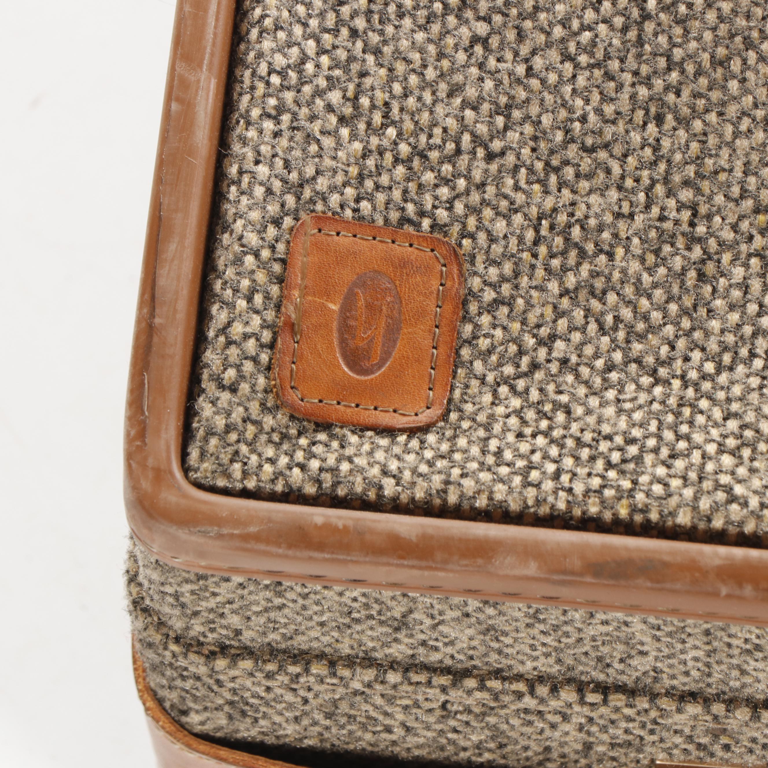 Tweed Hartmann Luggage with Leather Trim, 1970s Vintage