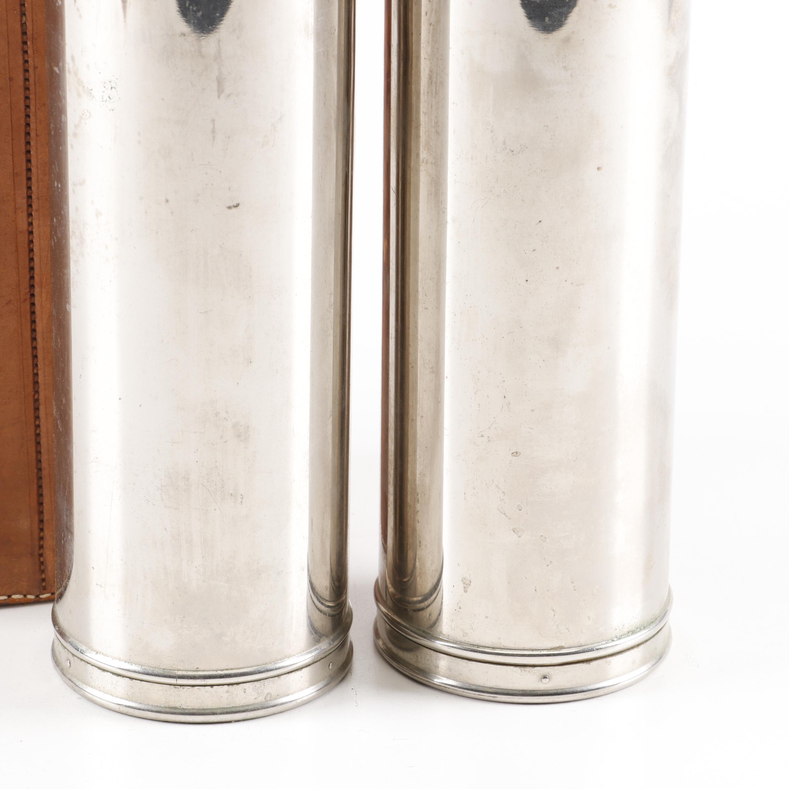 Silver Plate Thermos Bottles in Leather Travel Case, Early 20th Century