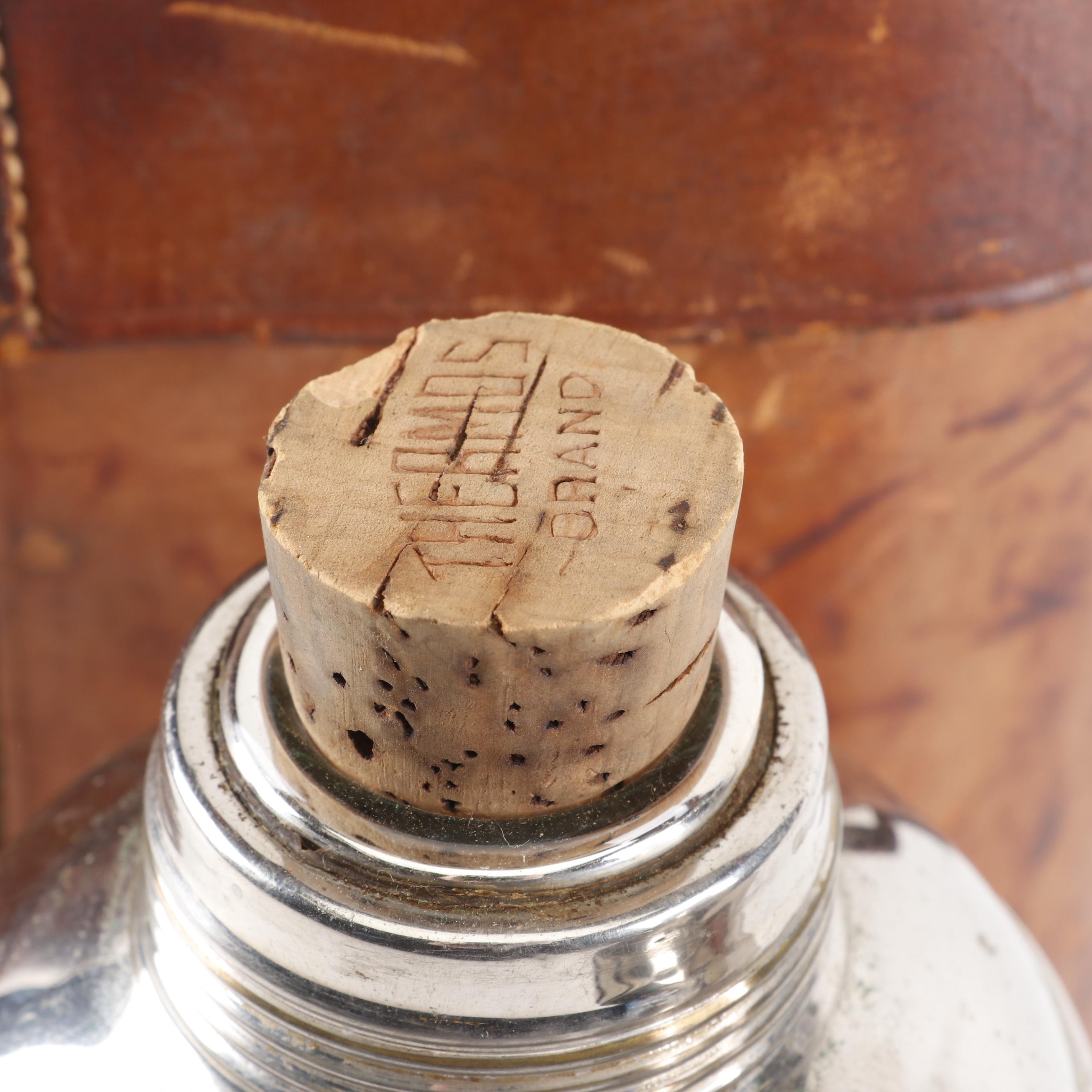 Silver Plate Thermos Bottles in Leather Travel Case, Early 20th Century