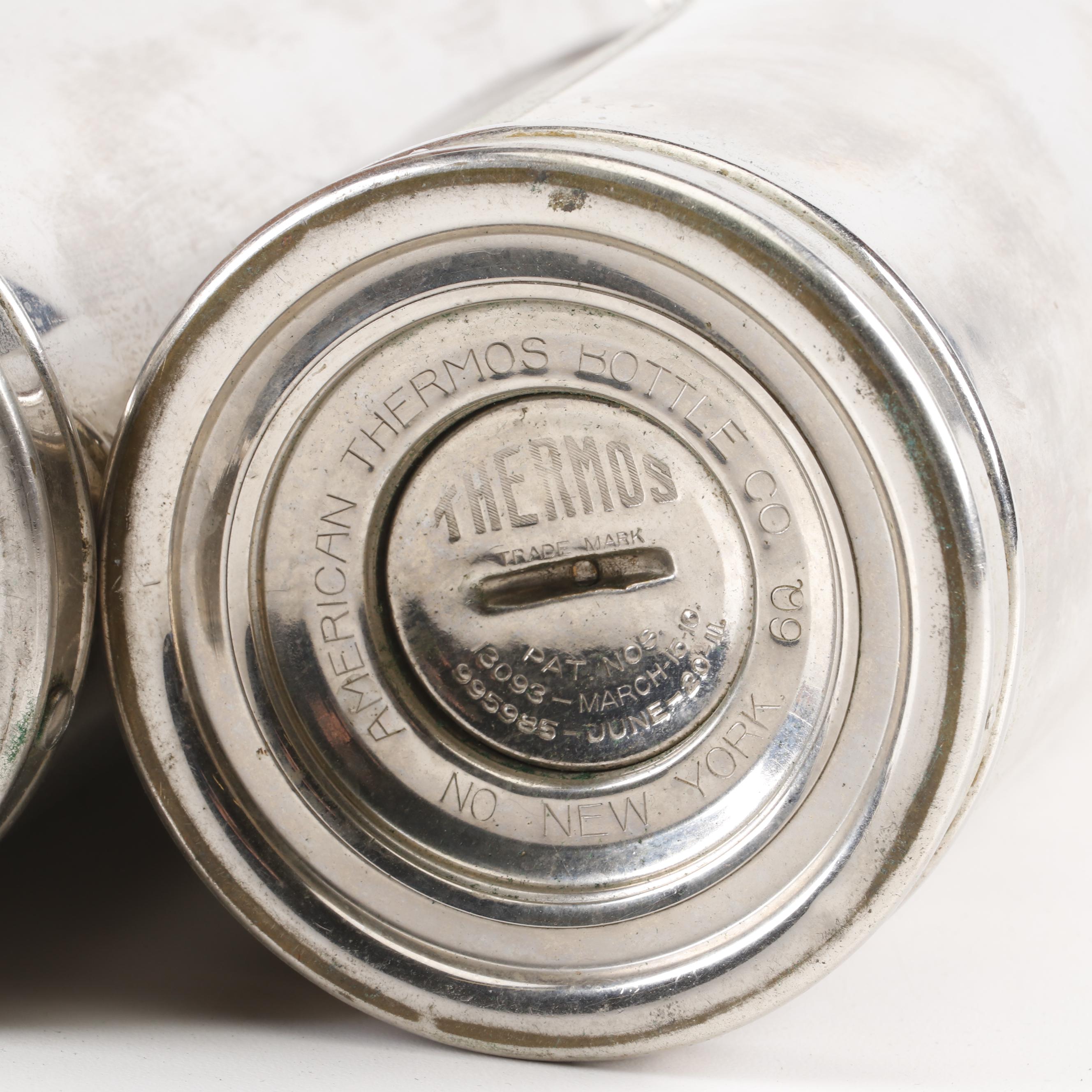 Silver Plate Thermos Bottles in Leather Travel Case, Early 20th Century
