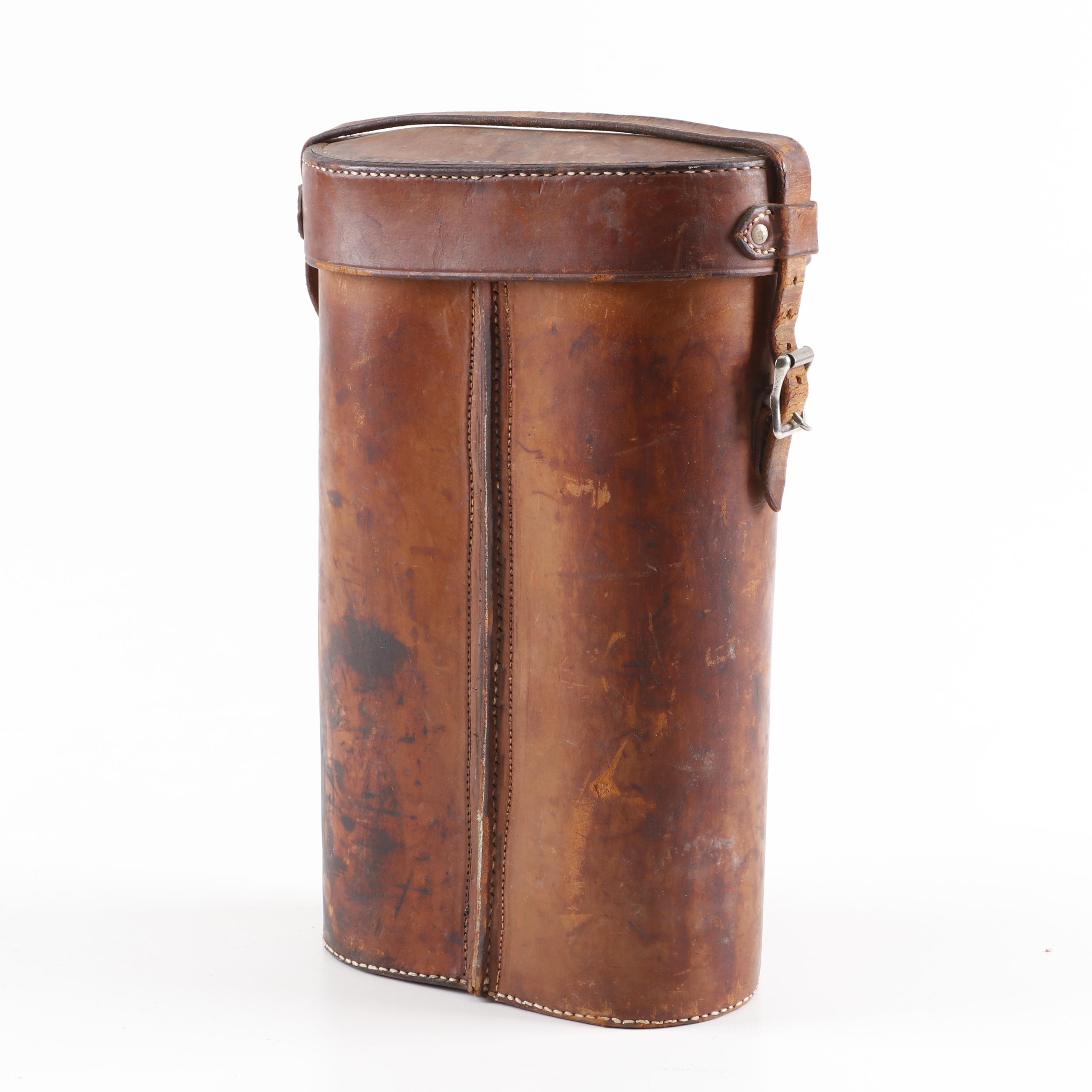 Silver Plate Thermos Bottles in Leather Travel Case, Early 20th Century