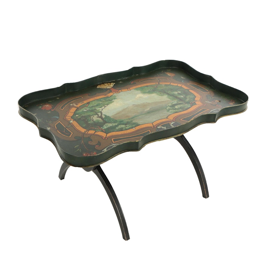 Tole Peinte Tray on Later Stand, 19th Century and Later