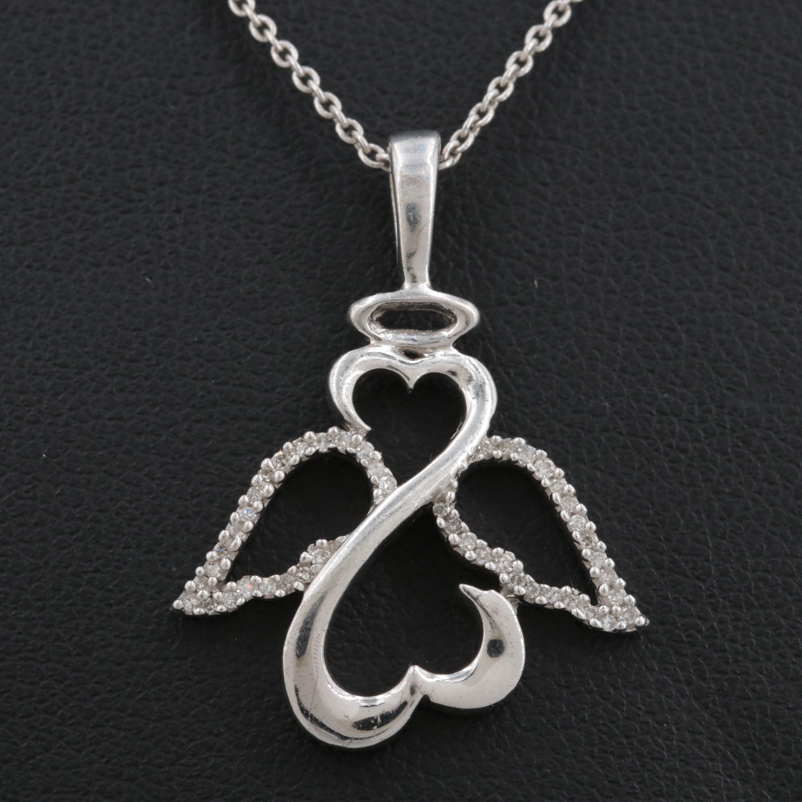Jane Seymour Sterling Silver Diamond Open Heart Angel Pendant Necklace