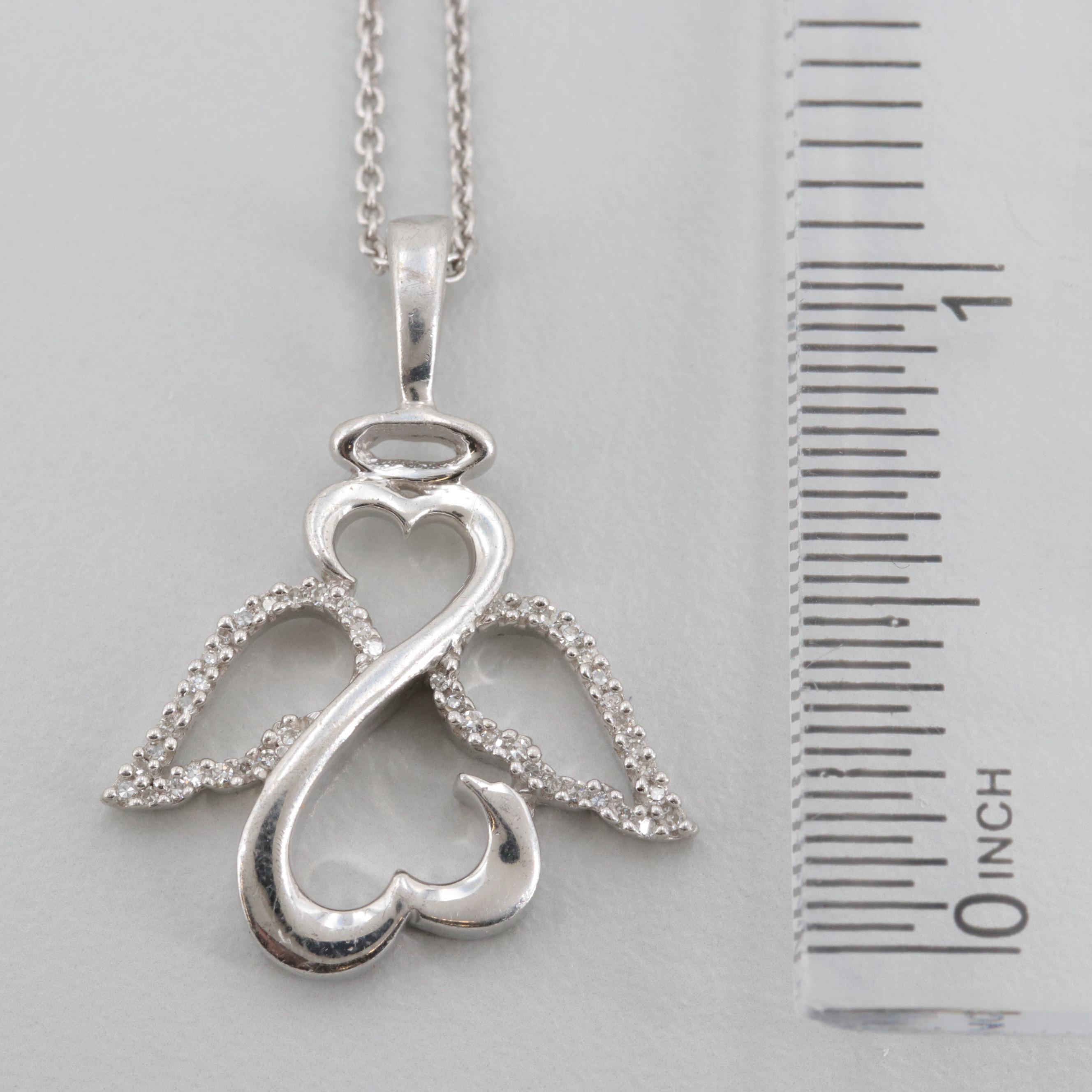 Jane Seymour Sterling Silver Diamond Open Heart Angel Pendant Necklace