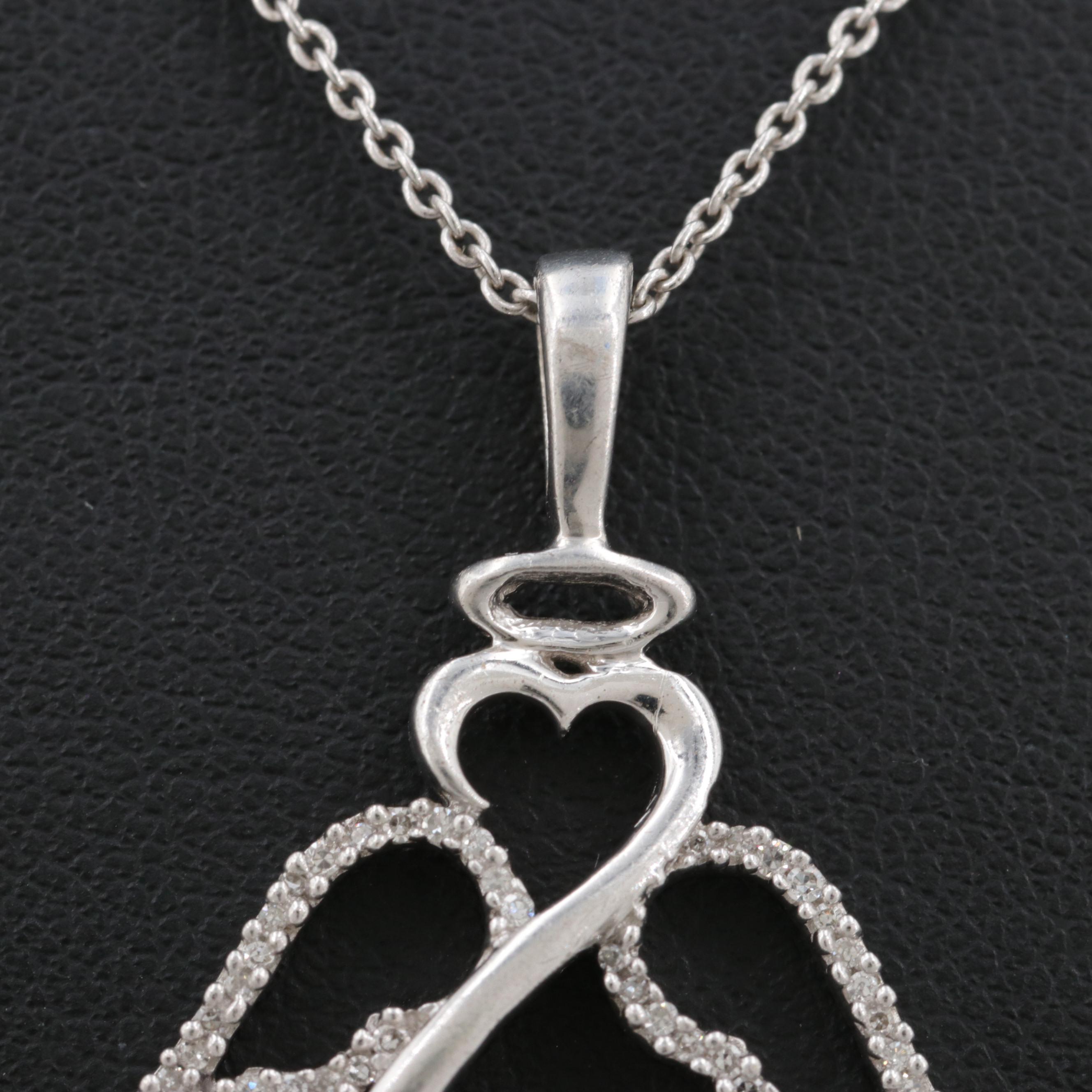 Jane Seymour Sterling Silver Diamond Open Heart Angel Pendant Necklace