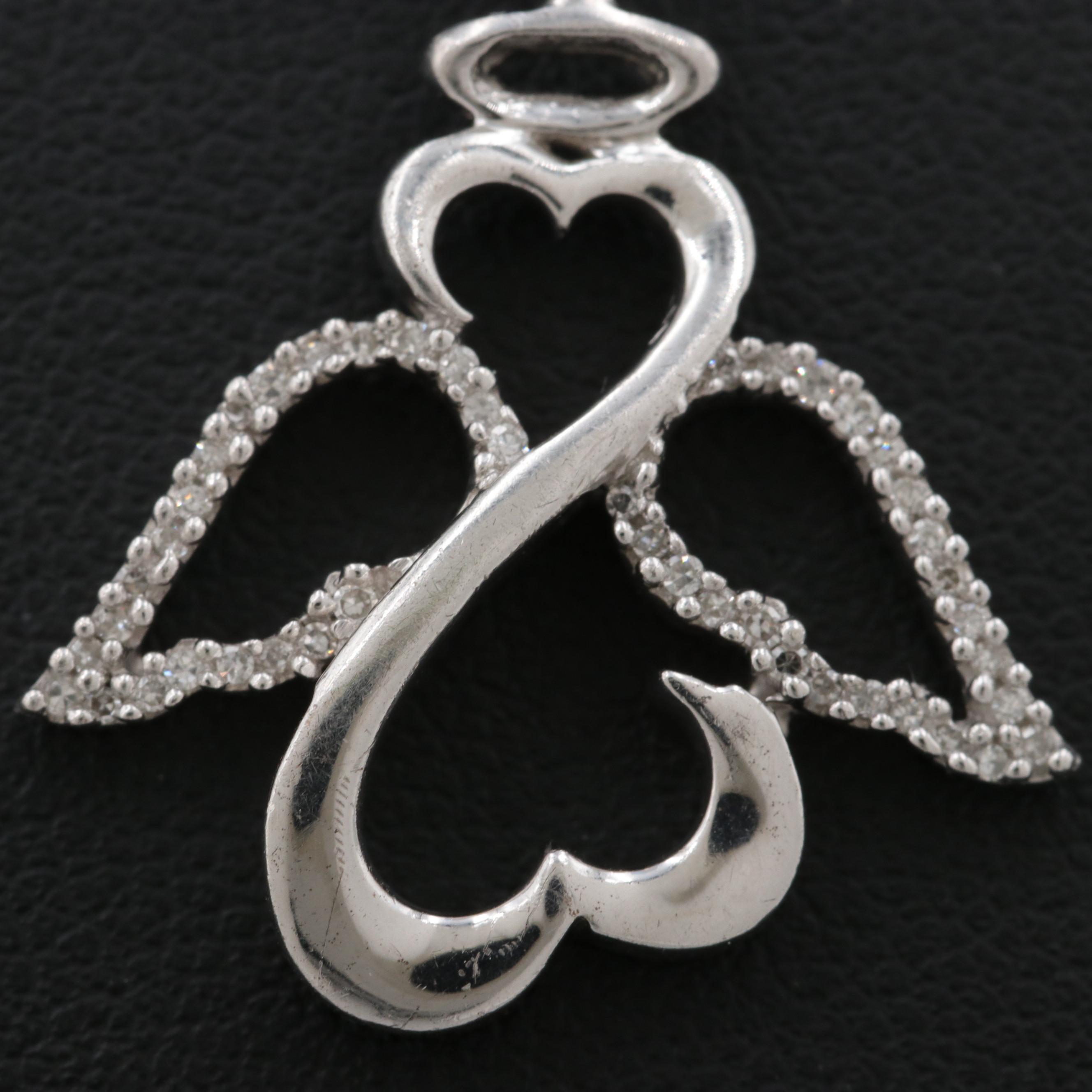 Jane Seymour Sterling Silver Diamond Open Heart Angel Pendant Necklace