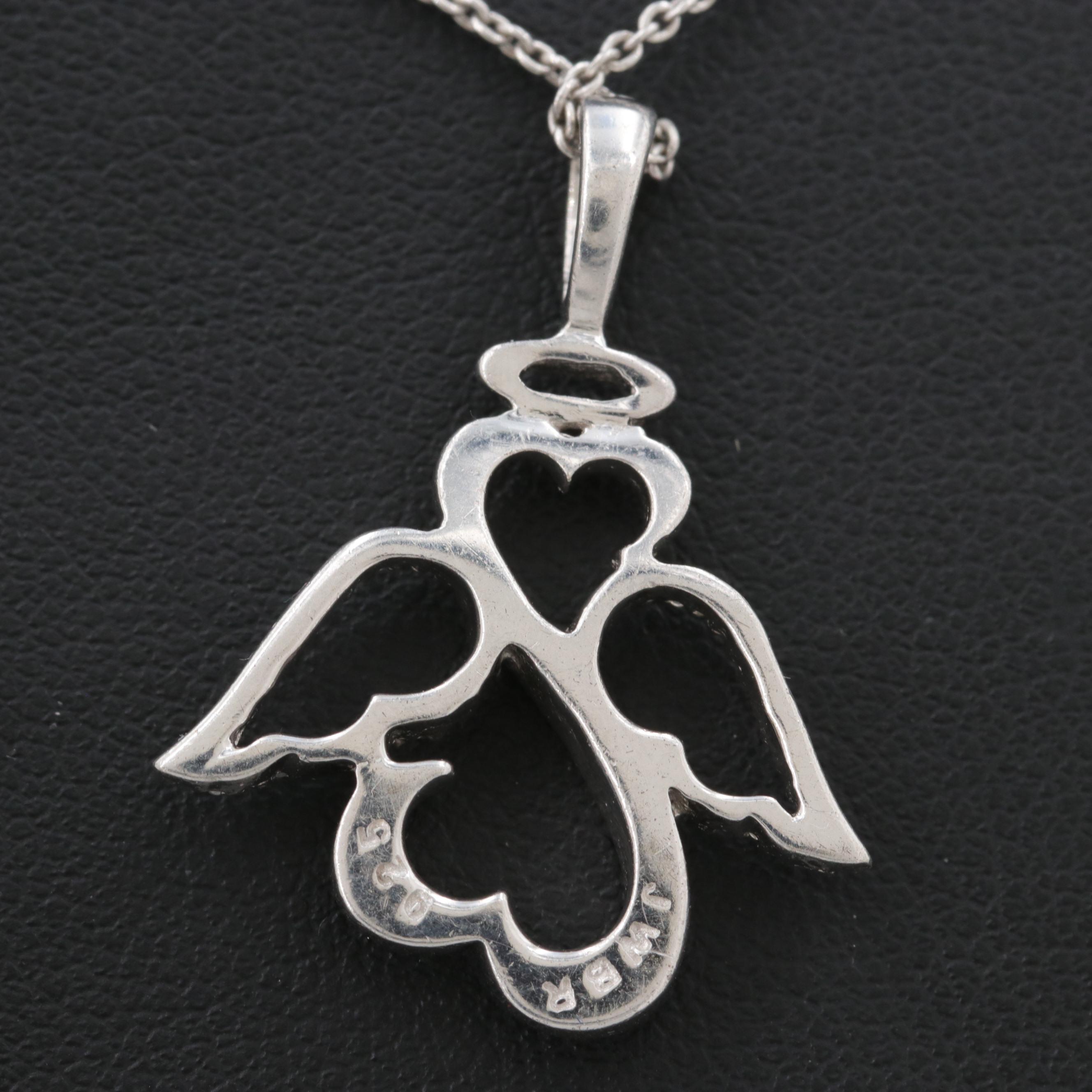 Jane Seymour Sterling Silver Diamond Open Heart Angel Pendant Necklace