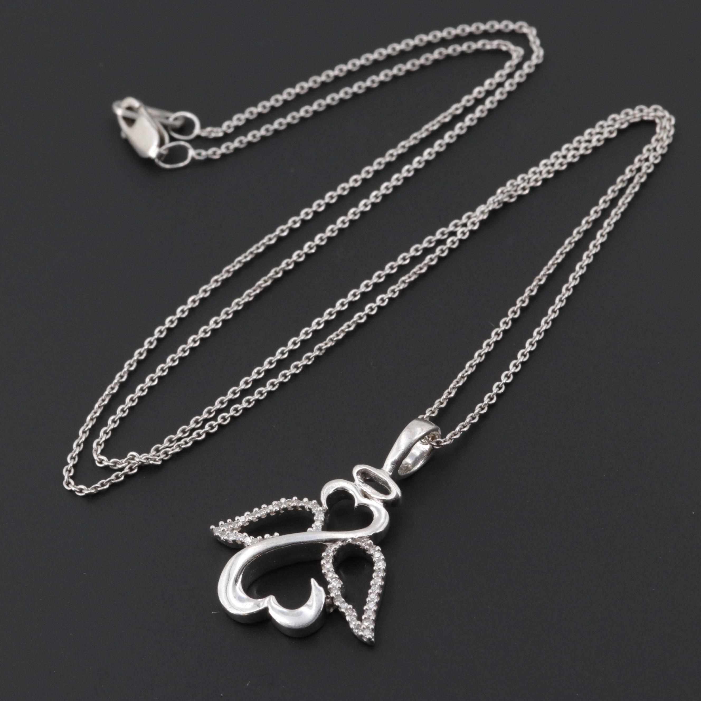 Jane Seymour Sterling Silver Diamond Open Heart Angel Pendant Necklace