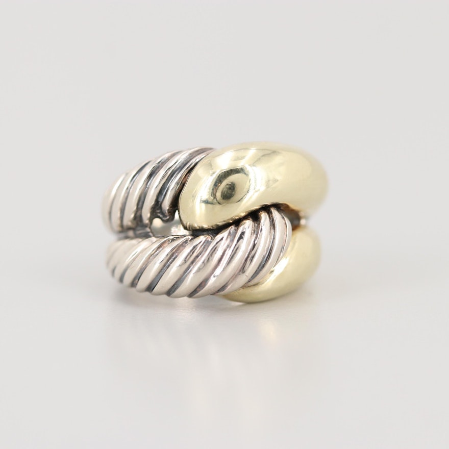 David Yurman Sterling Silver "Labyrinth" Ring with 14K Yellow Gold Accents