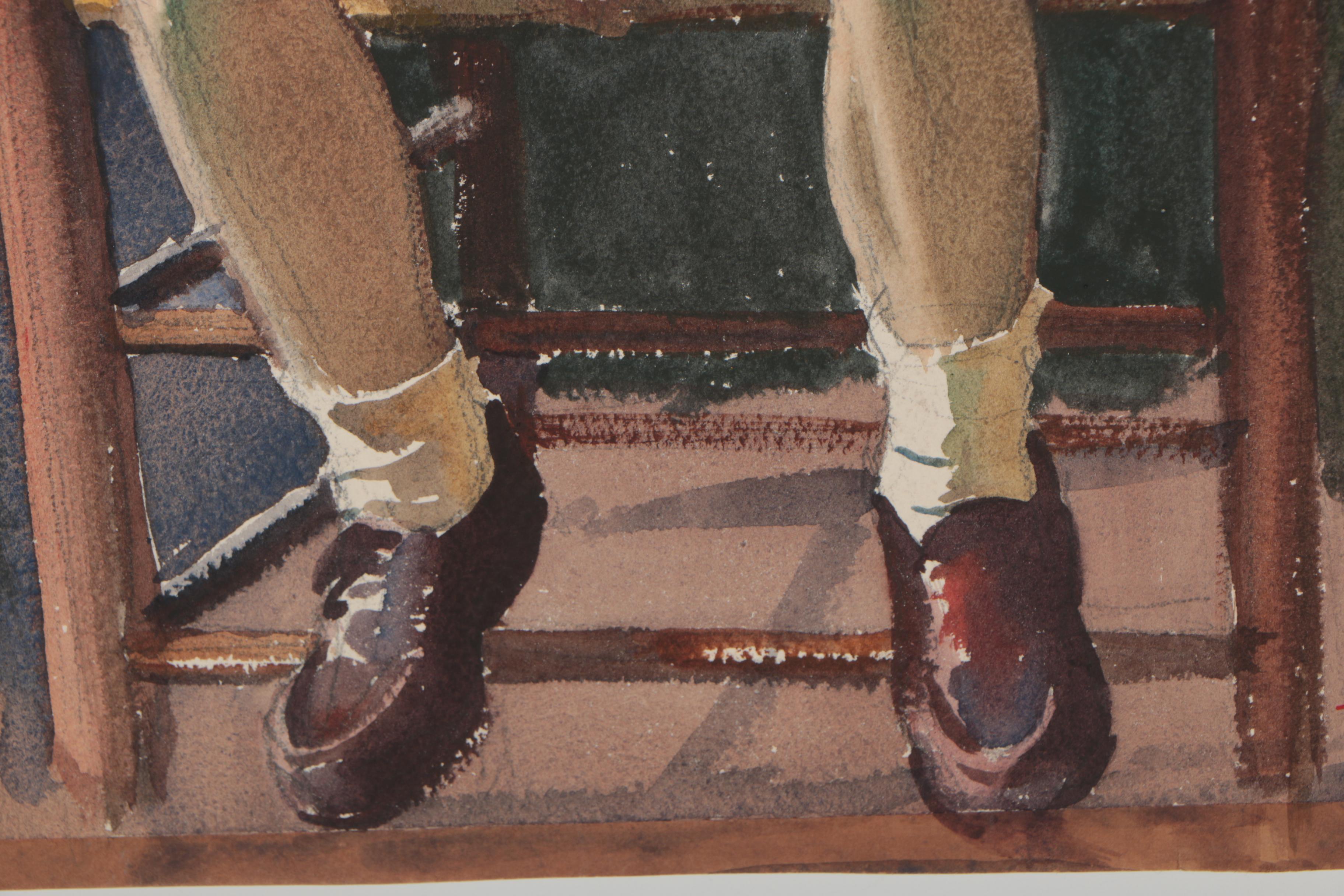 Edmond J. Fitzgerald Watercolor Portrait of Seated Girl