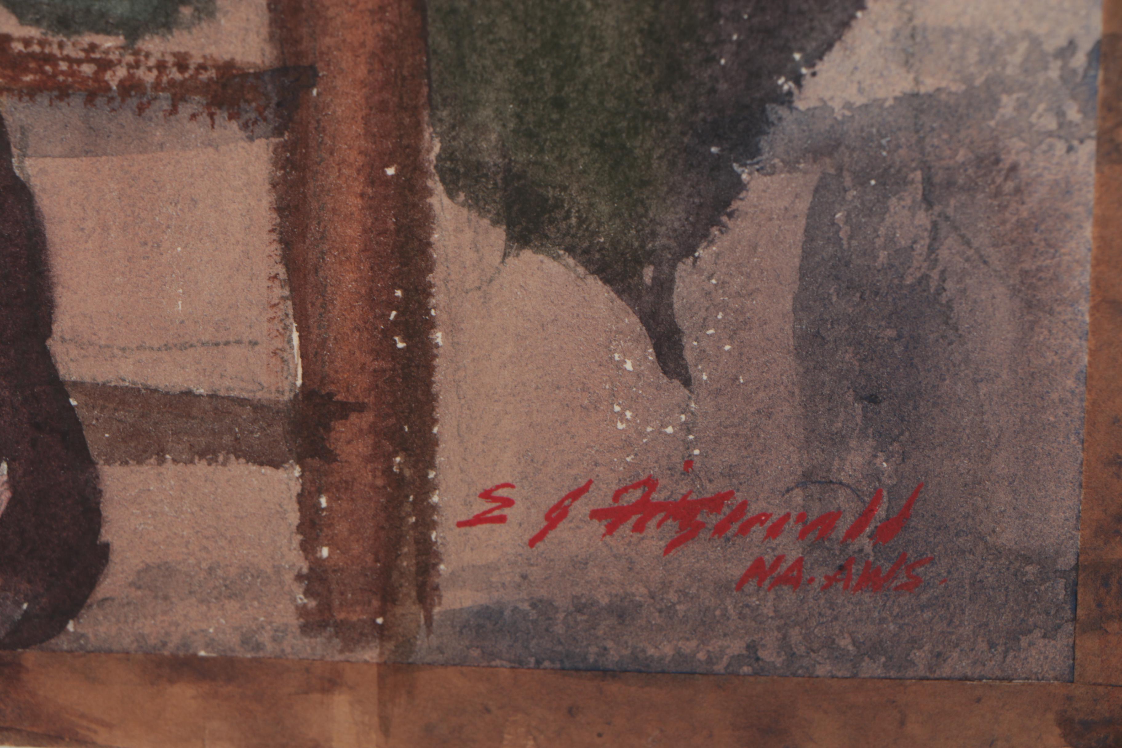 Edmond J. Fitzgerald Watercolor Portrait of Seated Girl