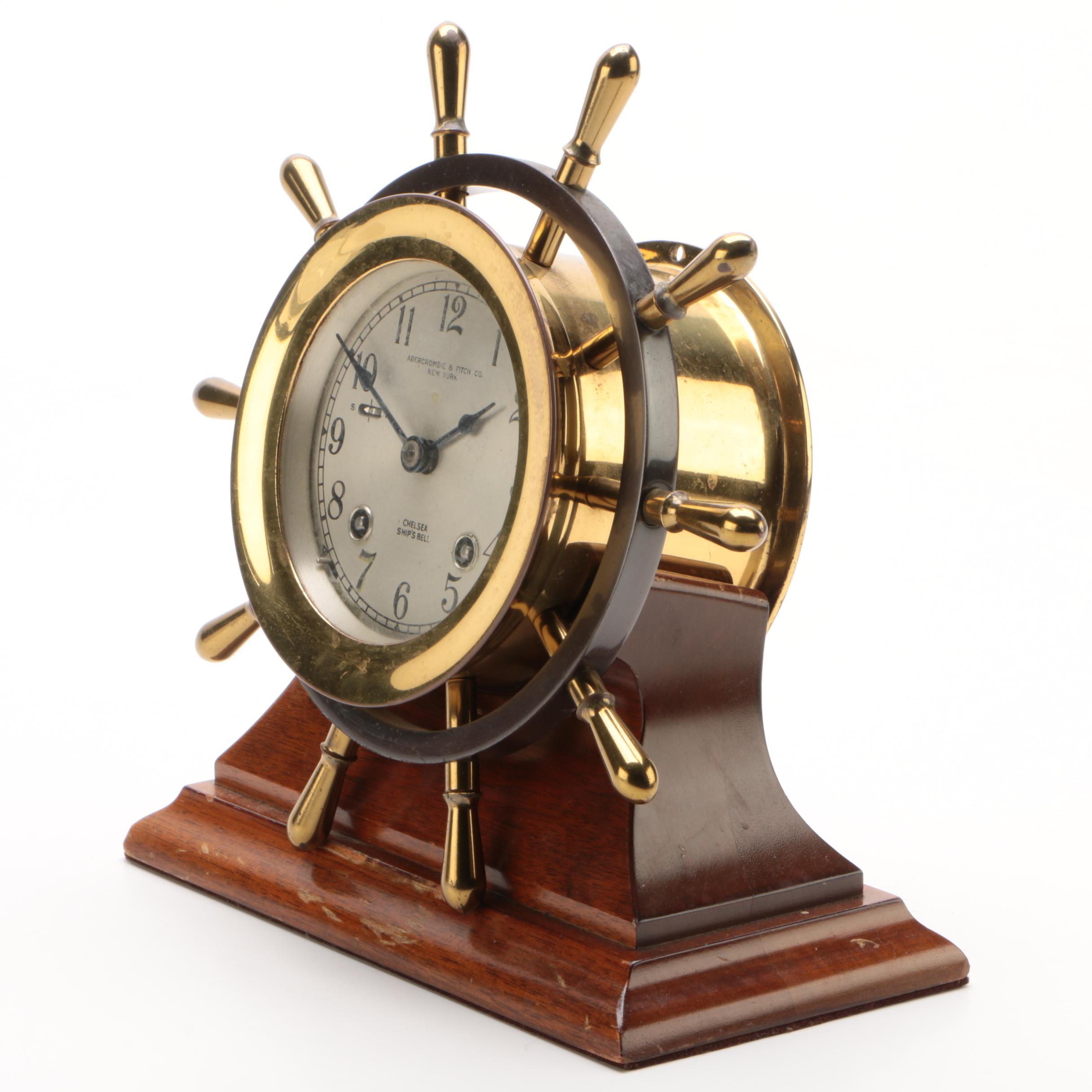 Chelsea for Abercrombie & Fitch Ship's Bell Brass Mantle Clock, 1930s