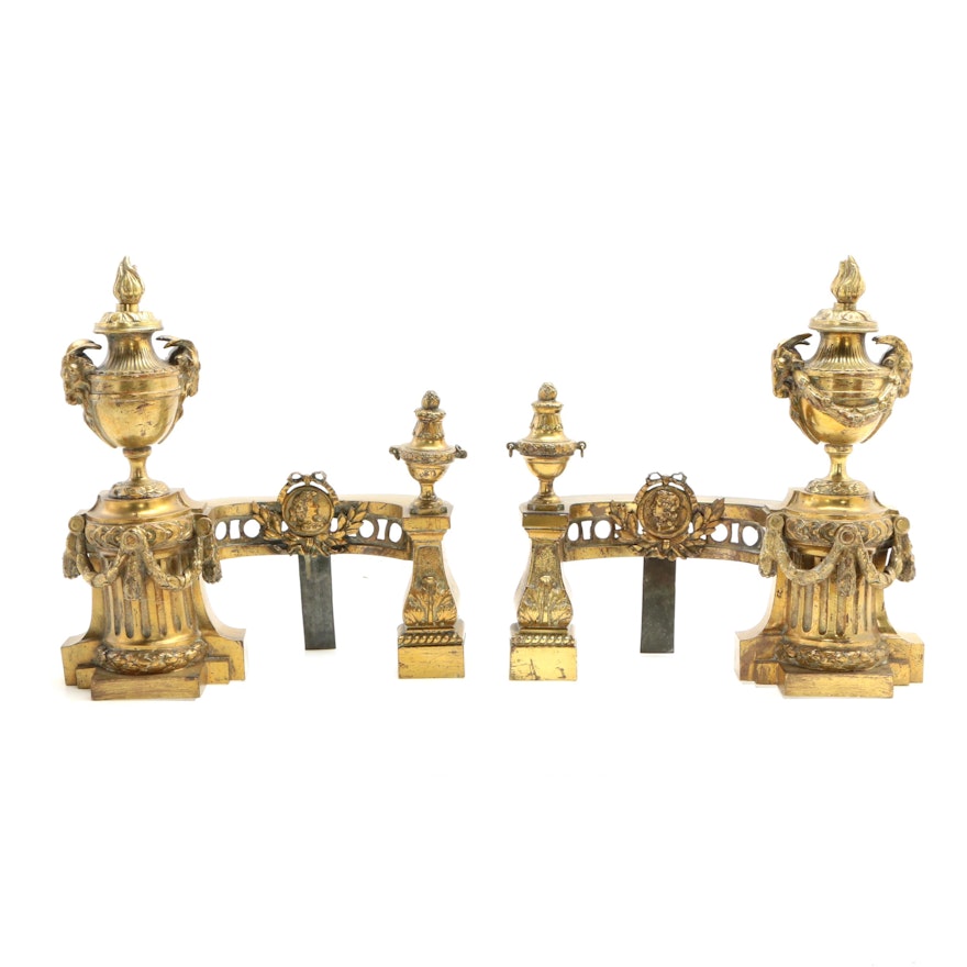Neoclassical Style Gilt Metal Chenets, Late 19th to Early 20th Century