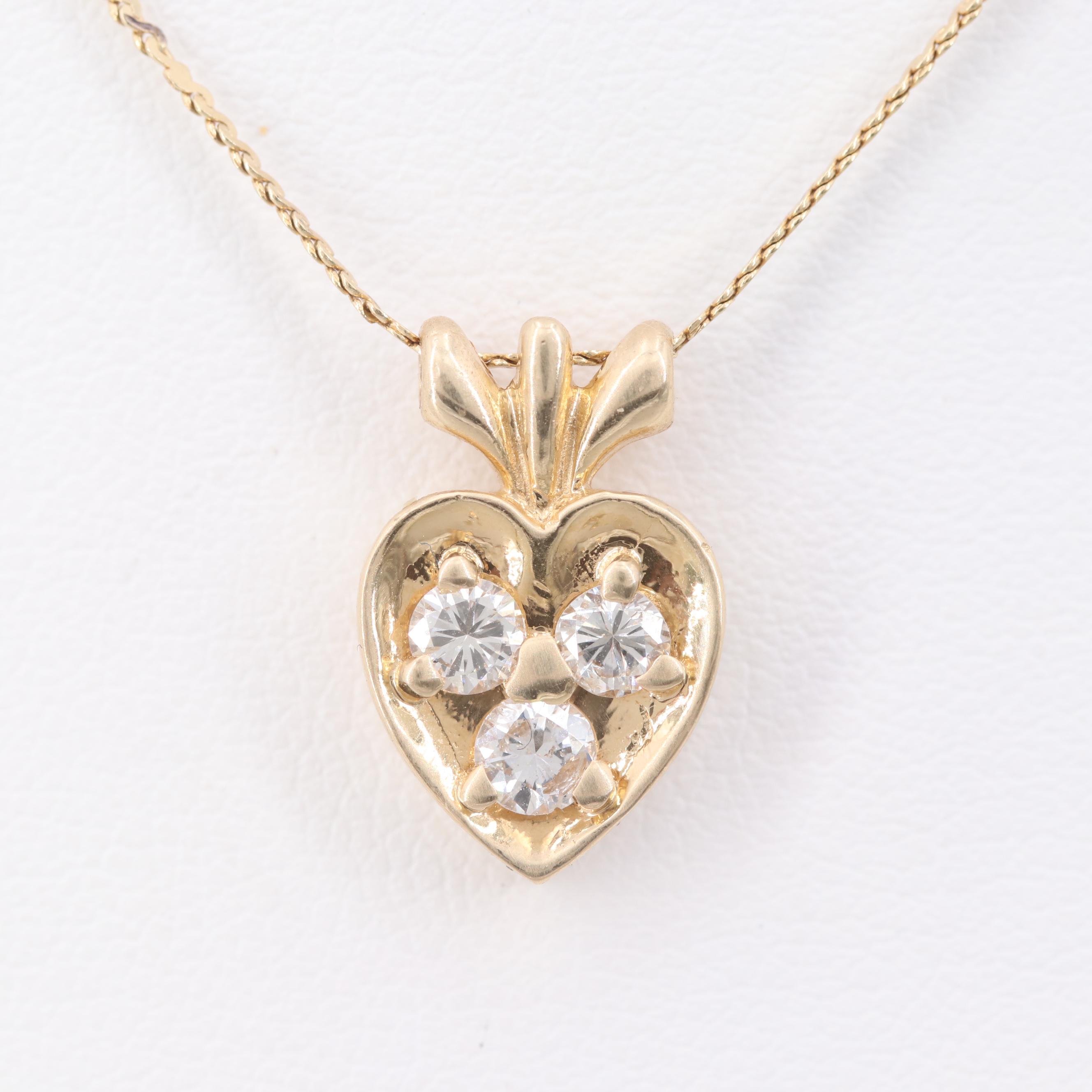 14K Yellow Gold Diamond Pendant Necklace