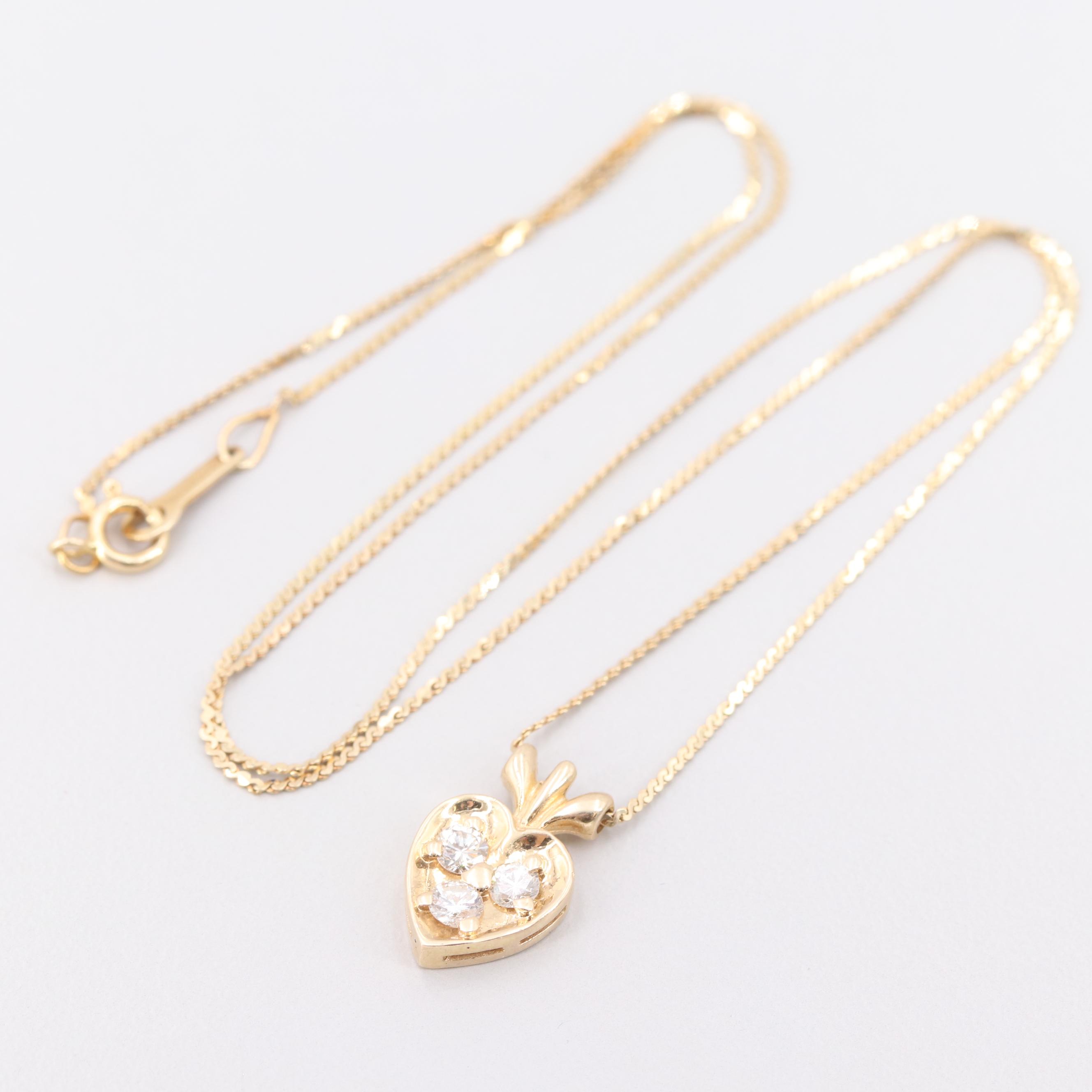 14K Yellow Gold Diamond Pendant Necklace