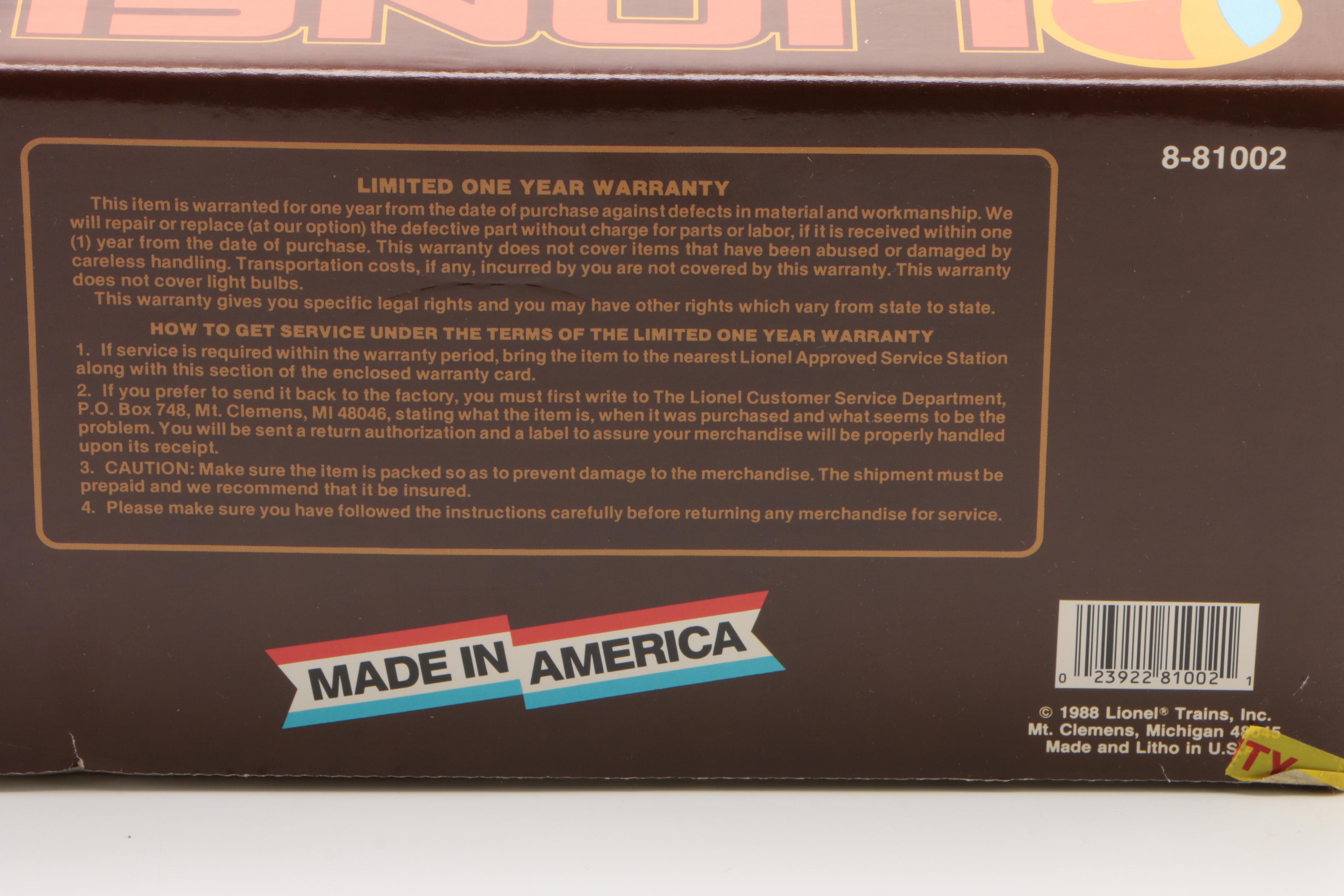 Lionel Large Scale "Santa Fe" Frontier Freight Train Set, 1988