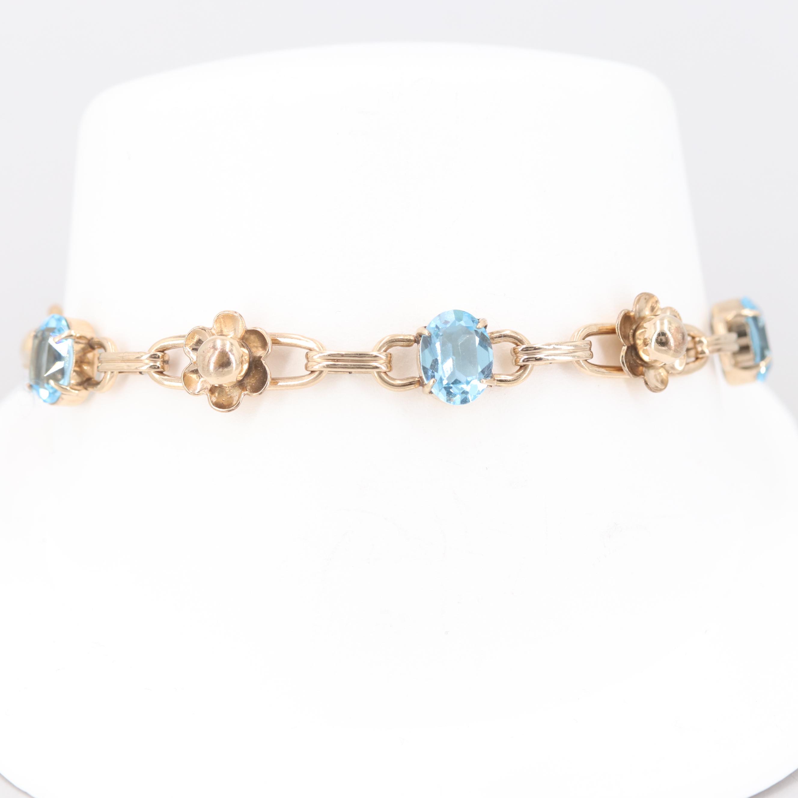 Circa 1950s W. E. Richards Co. 12K Gold Filled Glass Flower Bracelet