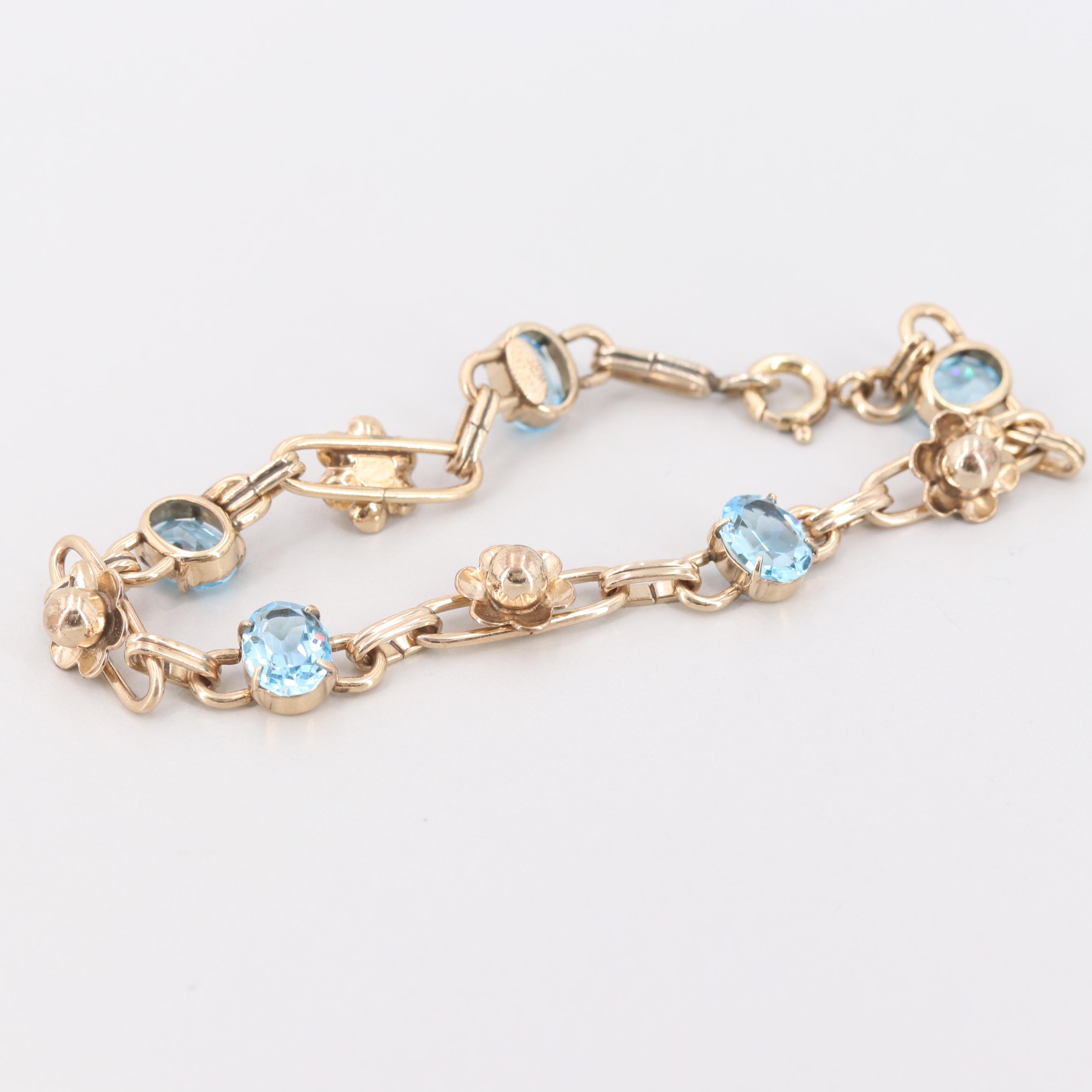 Circa 1950s W. E. Richards Co. 12K Gold Filled Glass Flower Bracelet