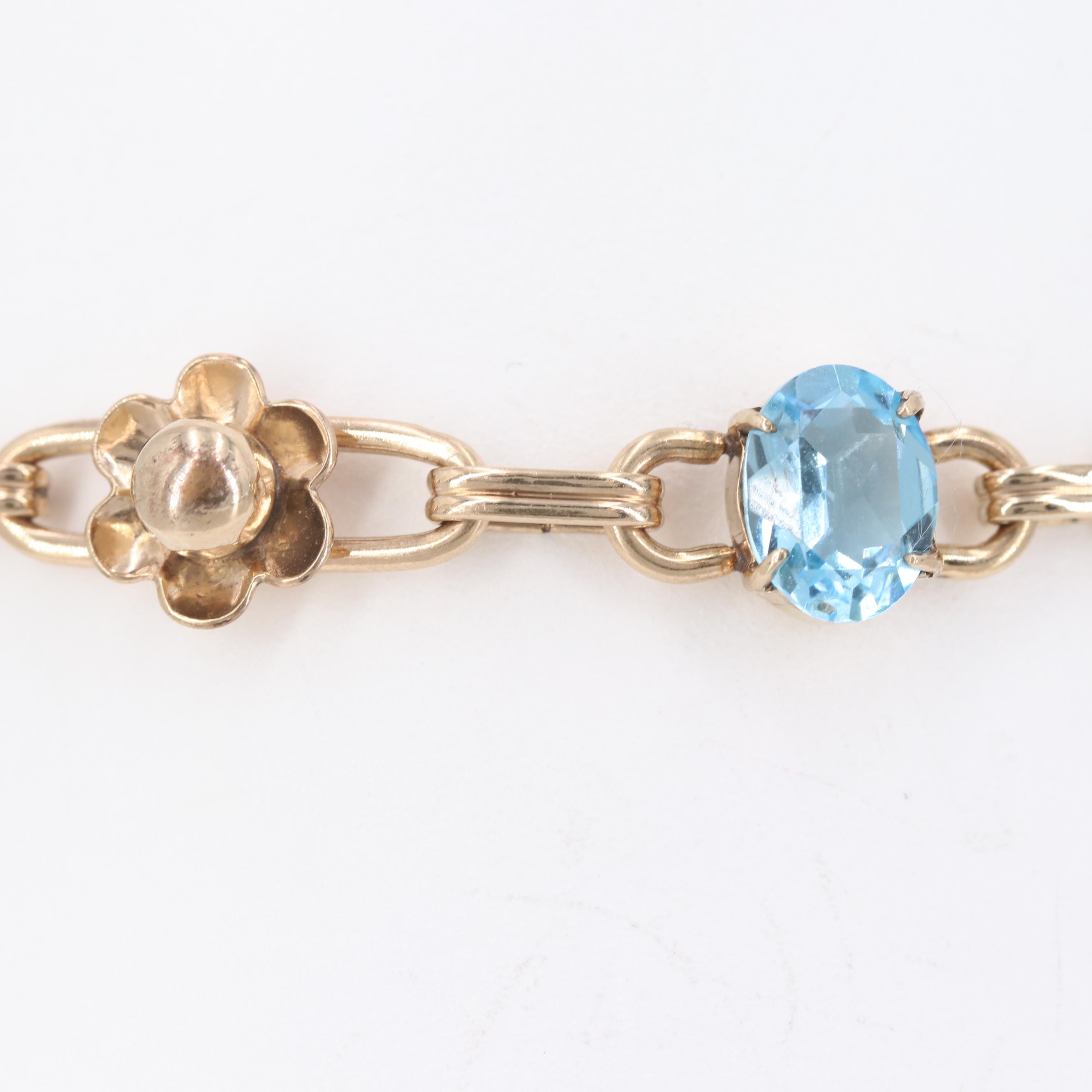 Circa 1950s W. E. Richards Co. 12K Gold Filled Glass Flower Bracelet