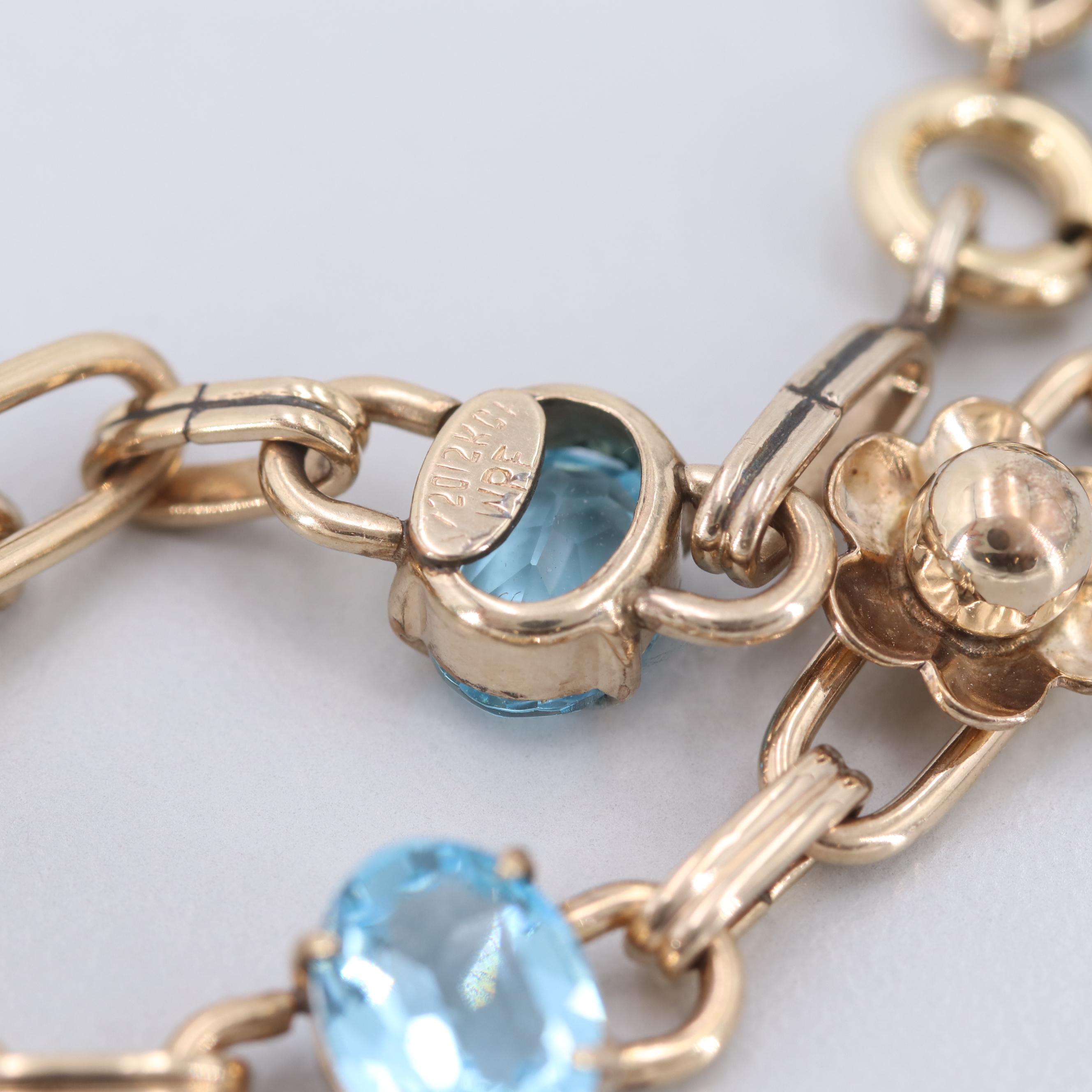 Circa 1950s W. E. Richards Co. 12K Gold Filled Glass Flower Bracelet