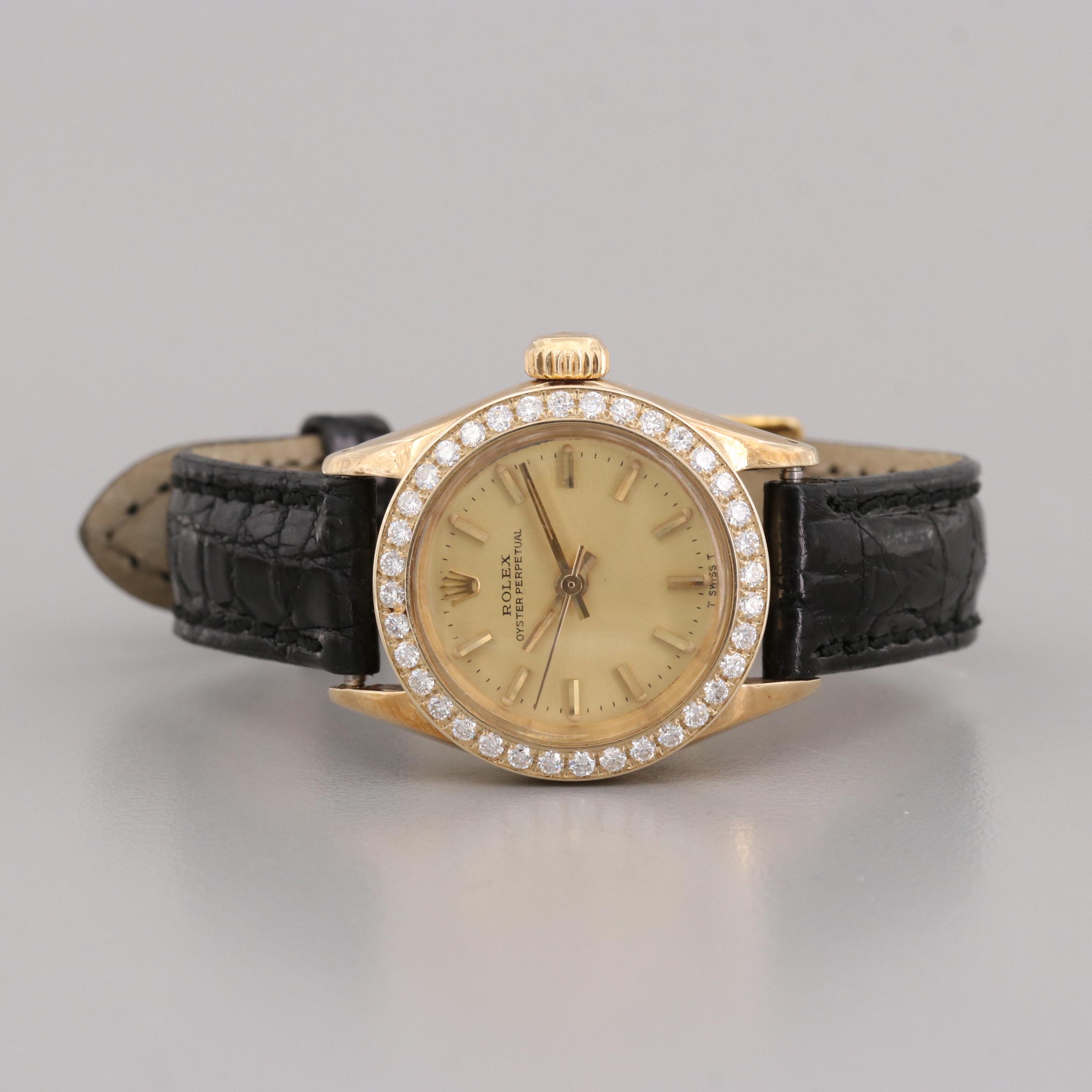 Rolex Oyster Perpetual 14K Yellow Gold Automatic Watch With Diamond Bezel